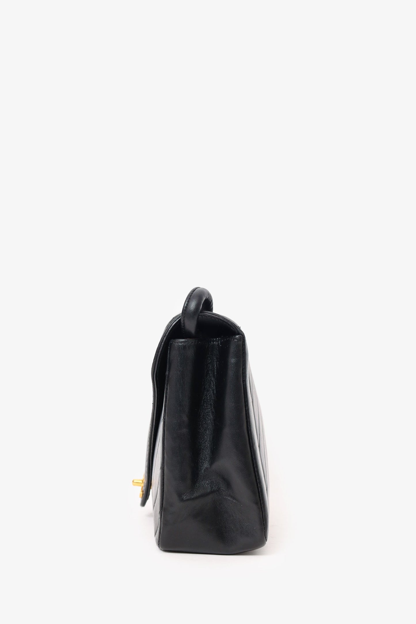 Chanel™ 1991-94 Black Chevron Leather Medium Envelope Flap Bag