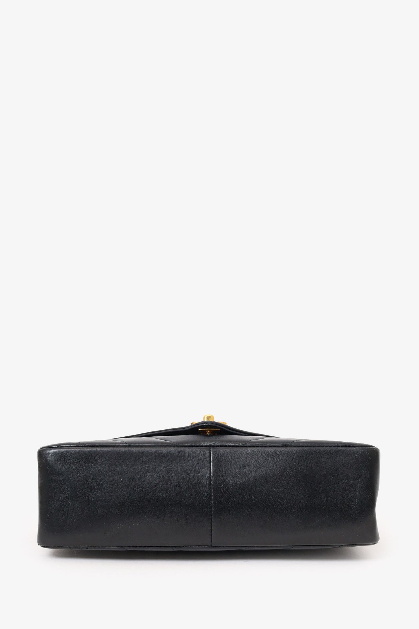 Chanel™ 1991-94 Black Chevron Leather Medium Envelope Flap Bag
