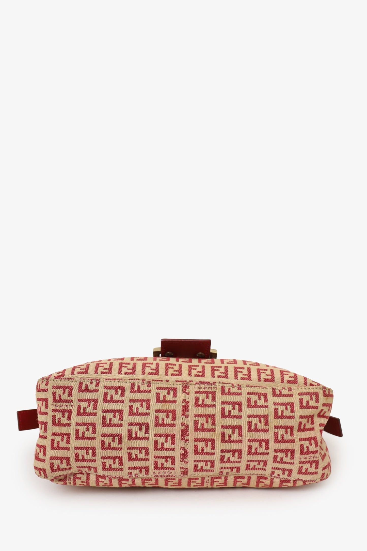 Fendi Red/Beige FF Zucca Canvas Double Flap Baguette Shoulder Bag