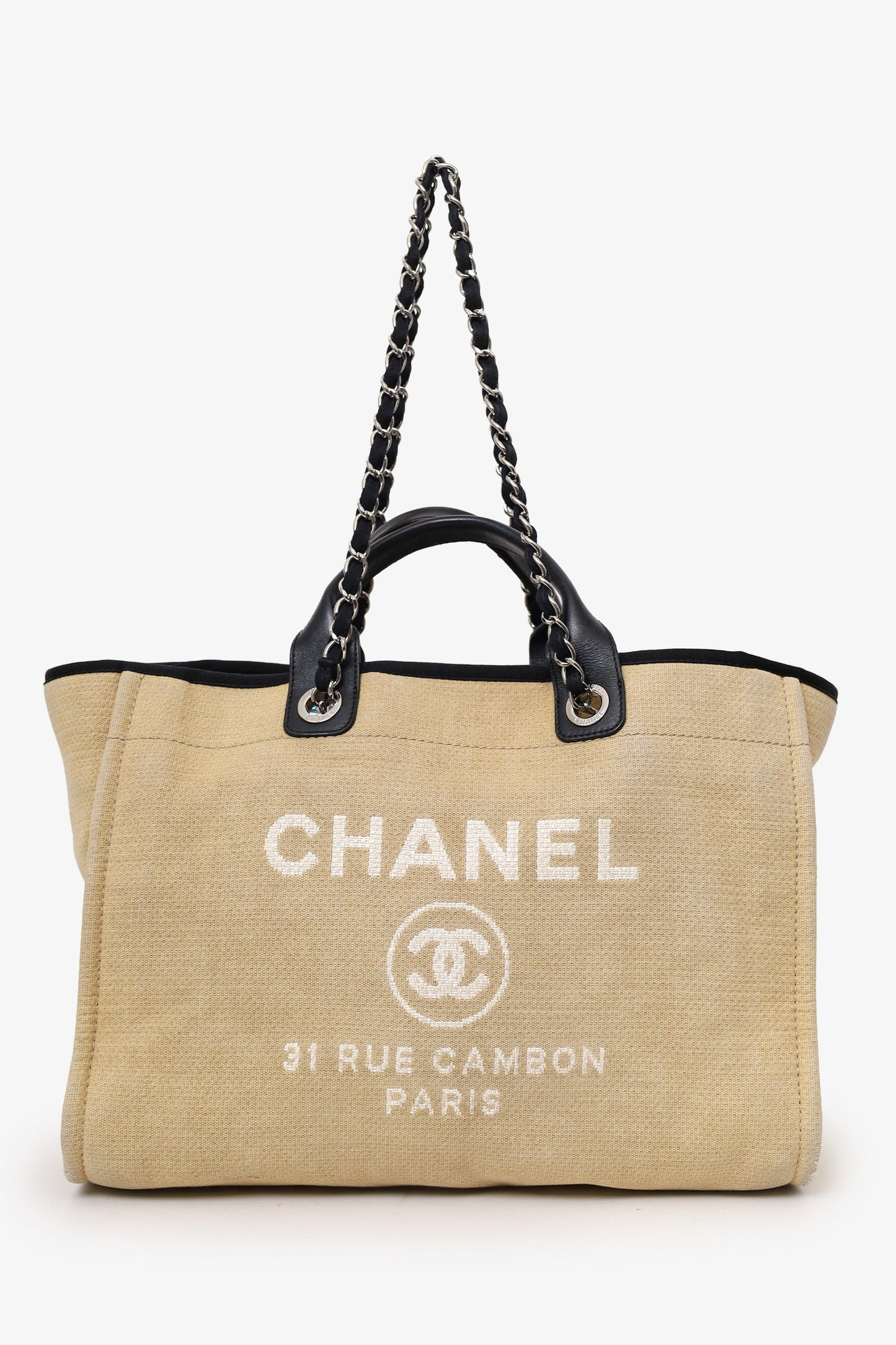 Chanel™ 2012 Beige/Black Canvas Large Deauville Shopping Tote