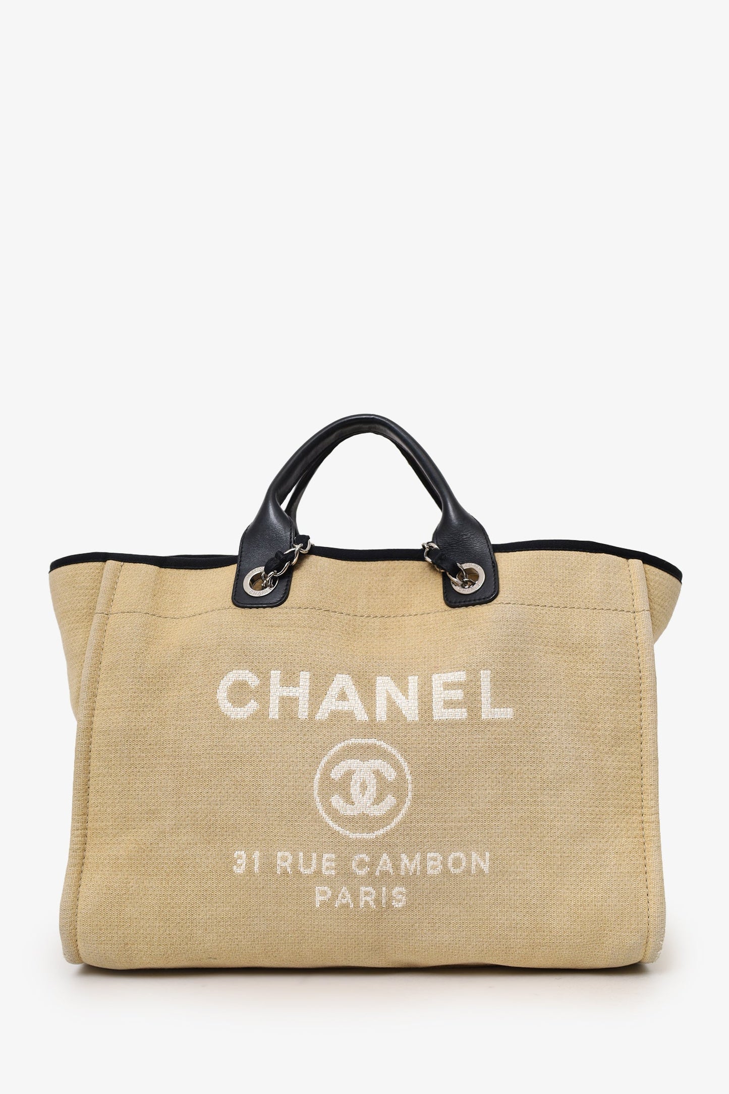 Chanel™ 2012 Beige/Black Canvas Large Deauville Shopping Tote