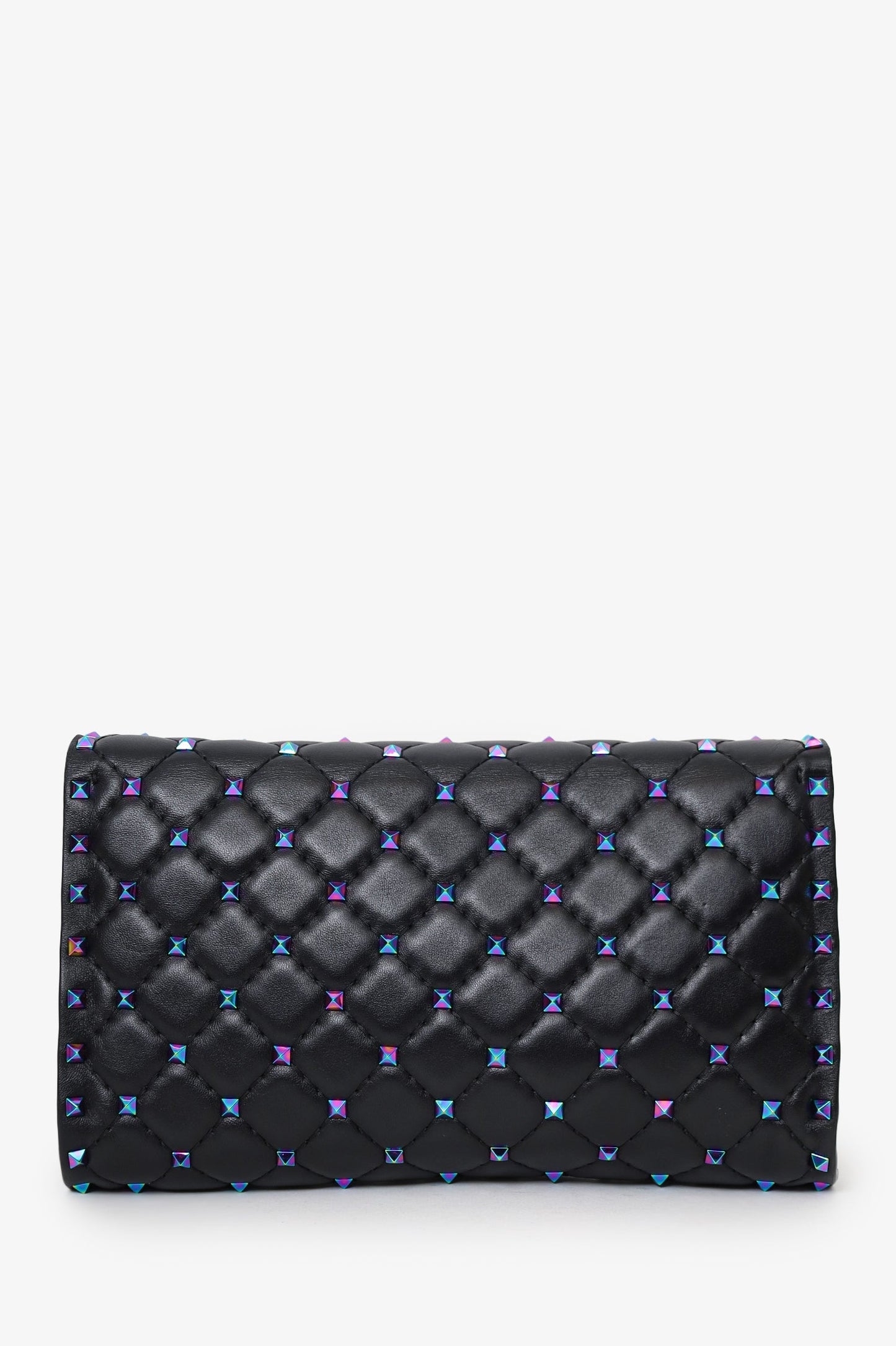Valentino Black Lambskin Oil Slick Rockstud Spike Wallet on Chain