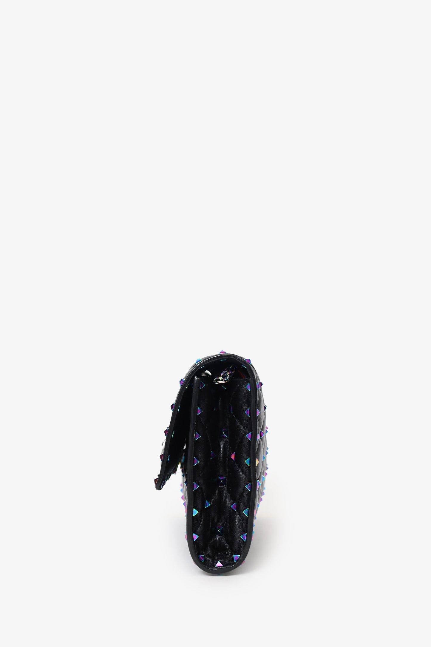 Valentino Black Lambskin Oil Slick Rockstud Spike Wallet on Chain