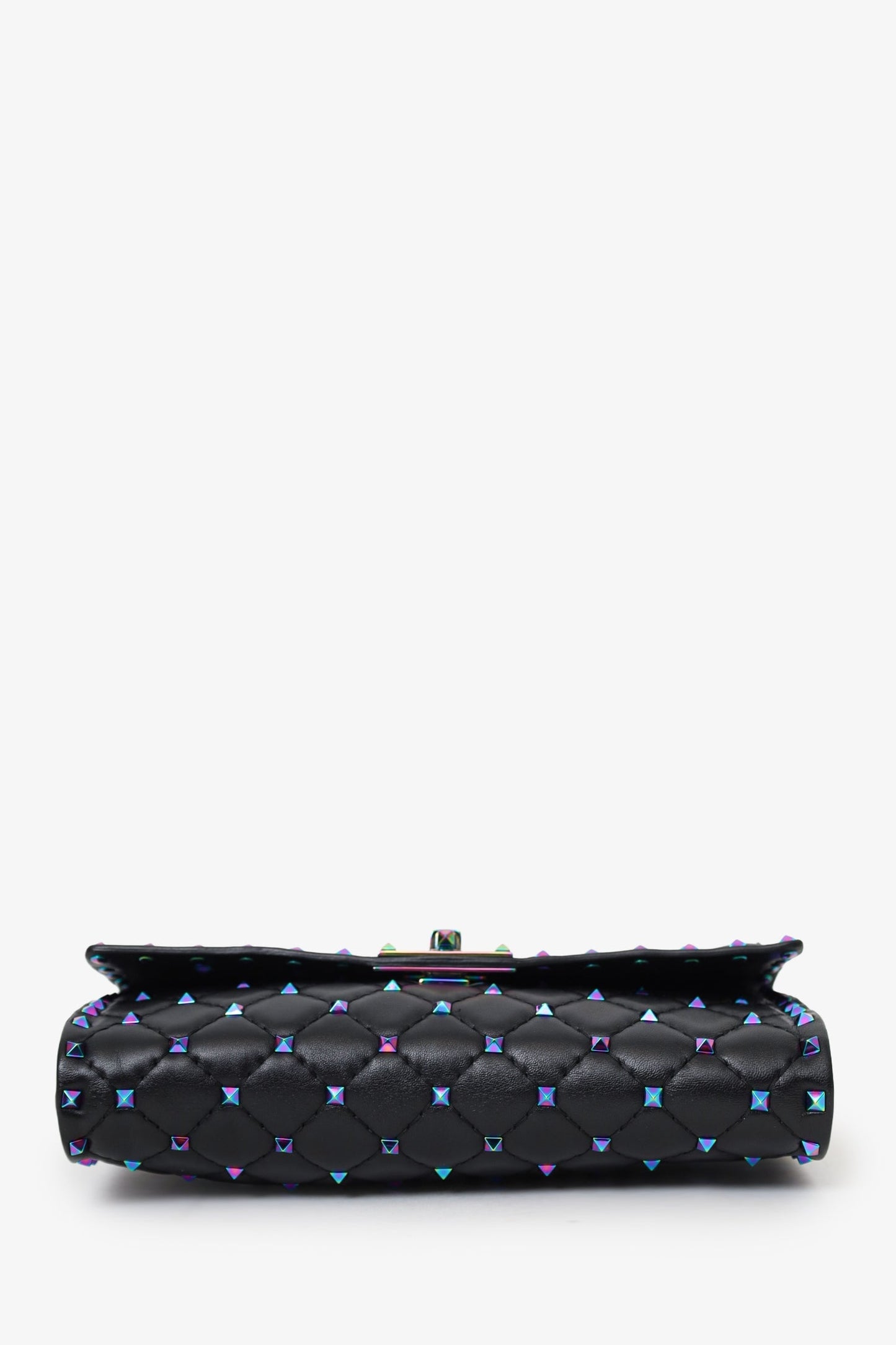 Valentino Black Lambskin Oil Slick Rockstud Spike Wallet on Chain