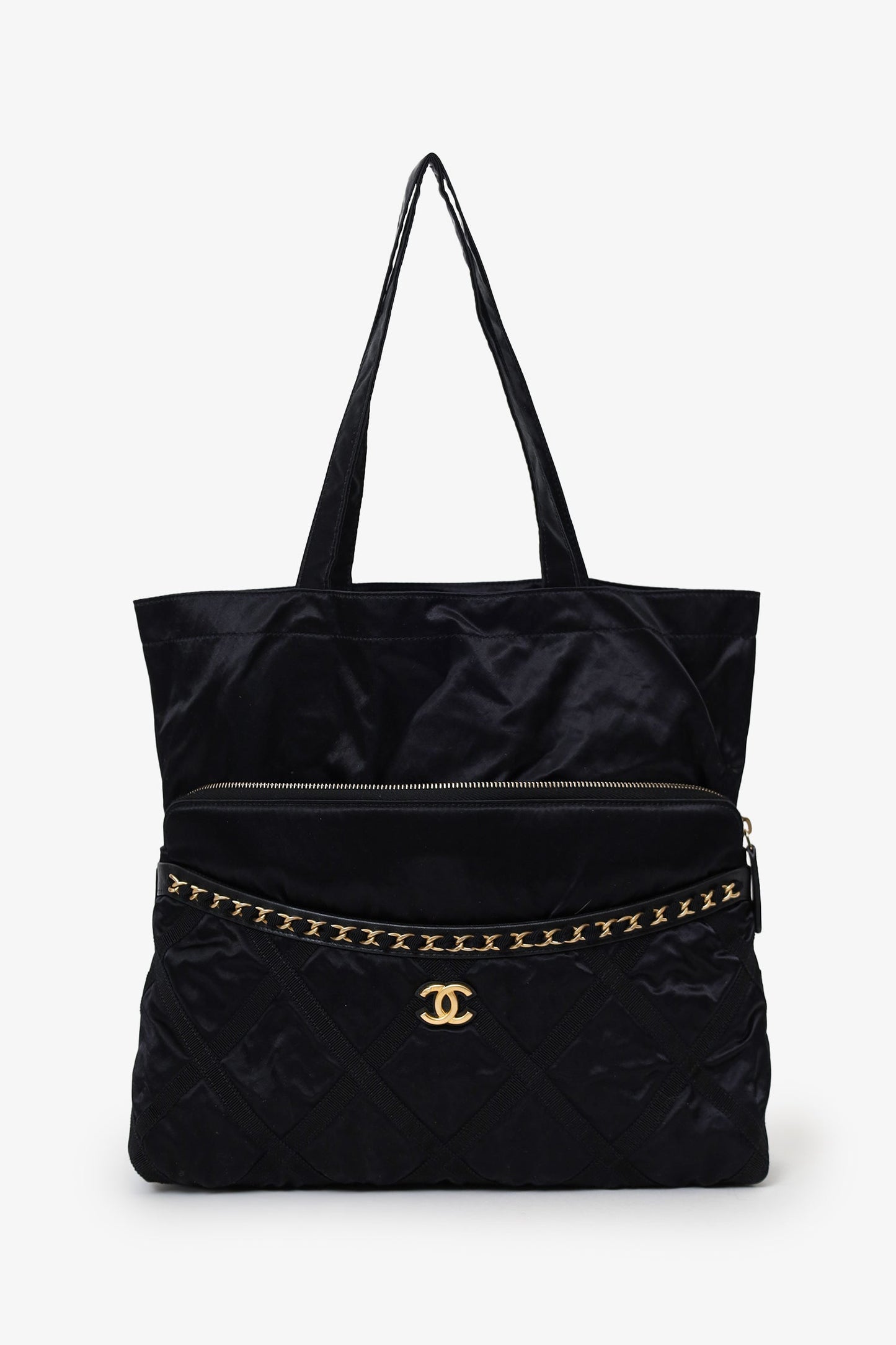 Chanel™ 2022 Black Nylon Grosgrain Lifestyle Pouch with Foldable Tote Bag