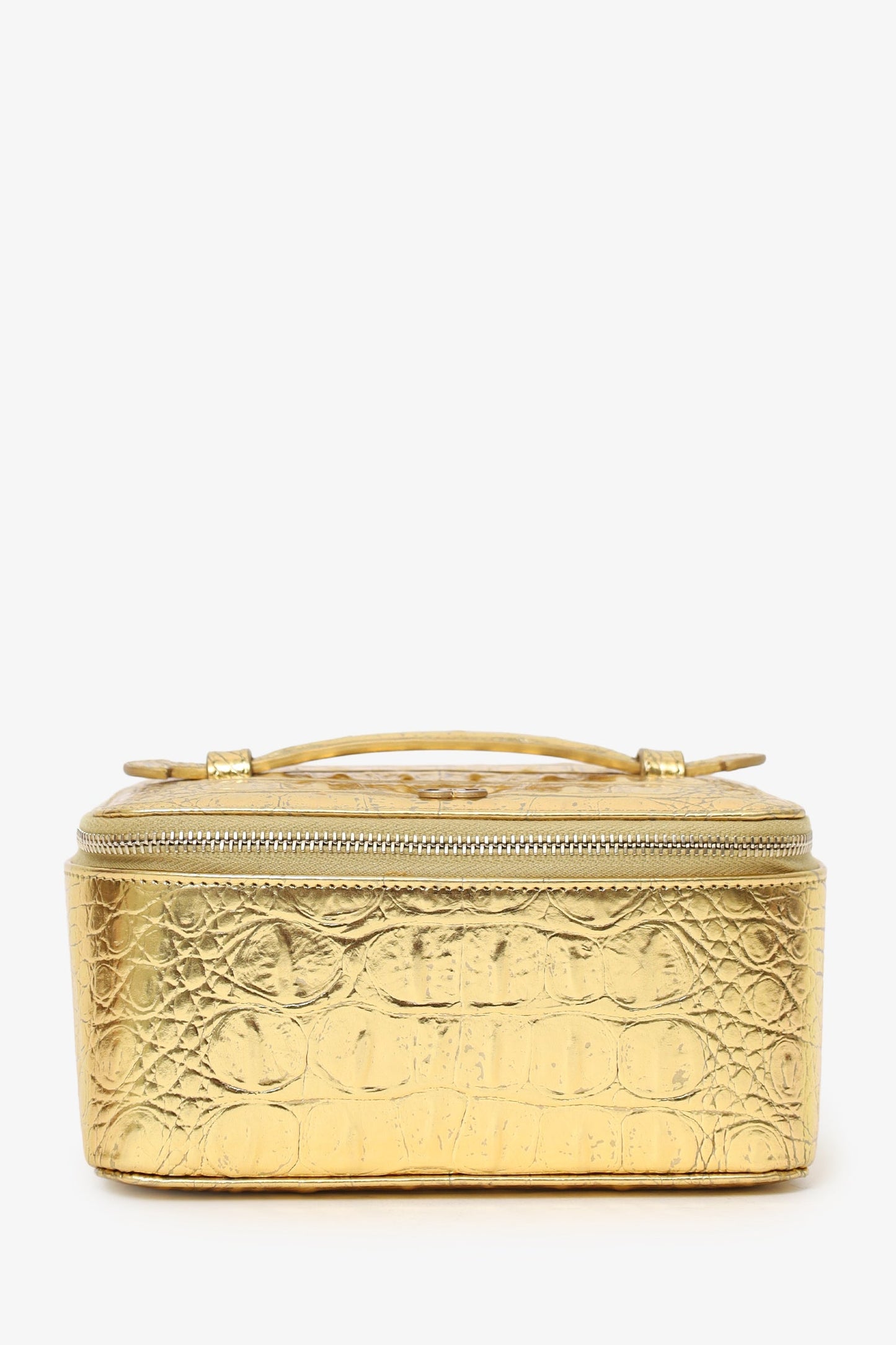 Chanel™ Gold Metallic Crocodile Embossed Mini Vanity Bag