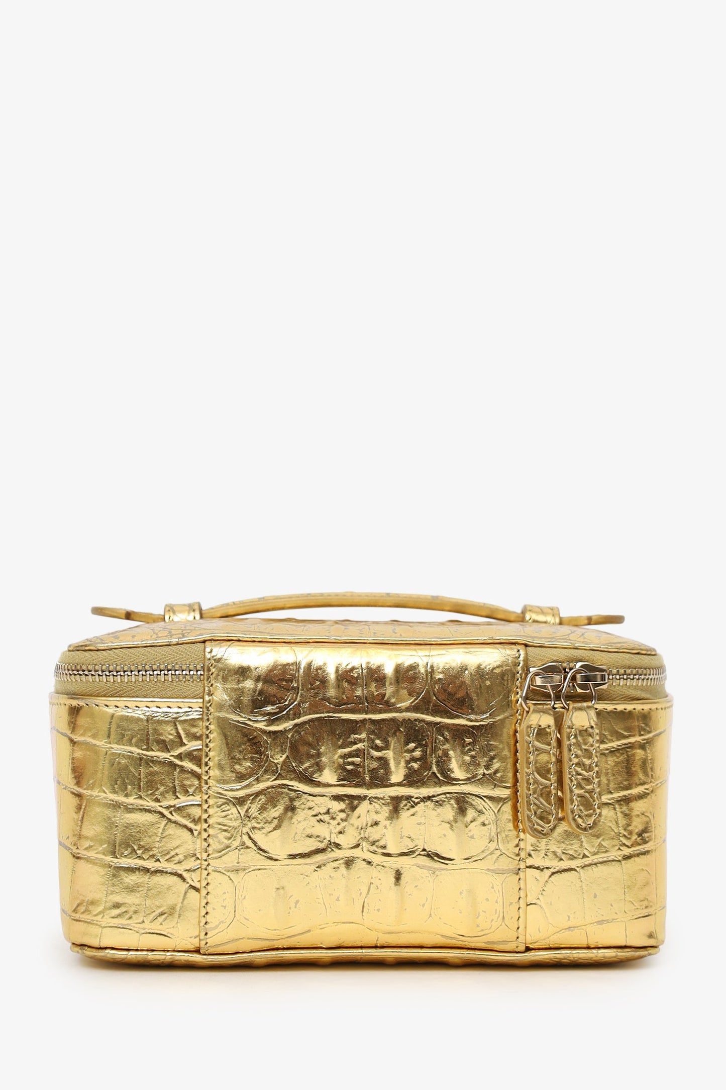 Chanel™ Gold Metallic Crocodile Embossed Mini Vanity Bag