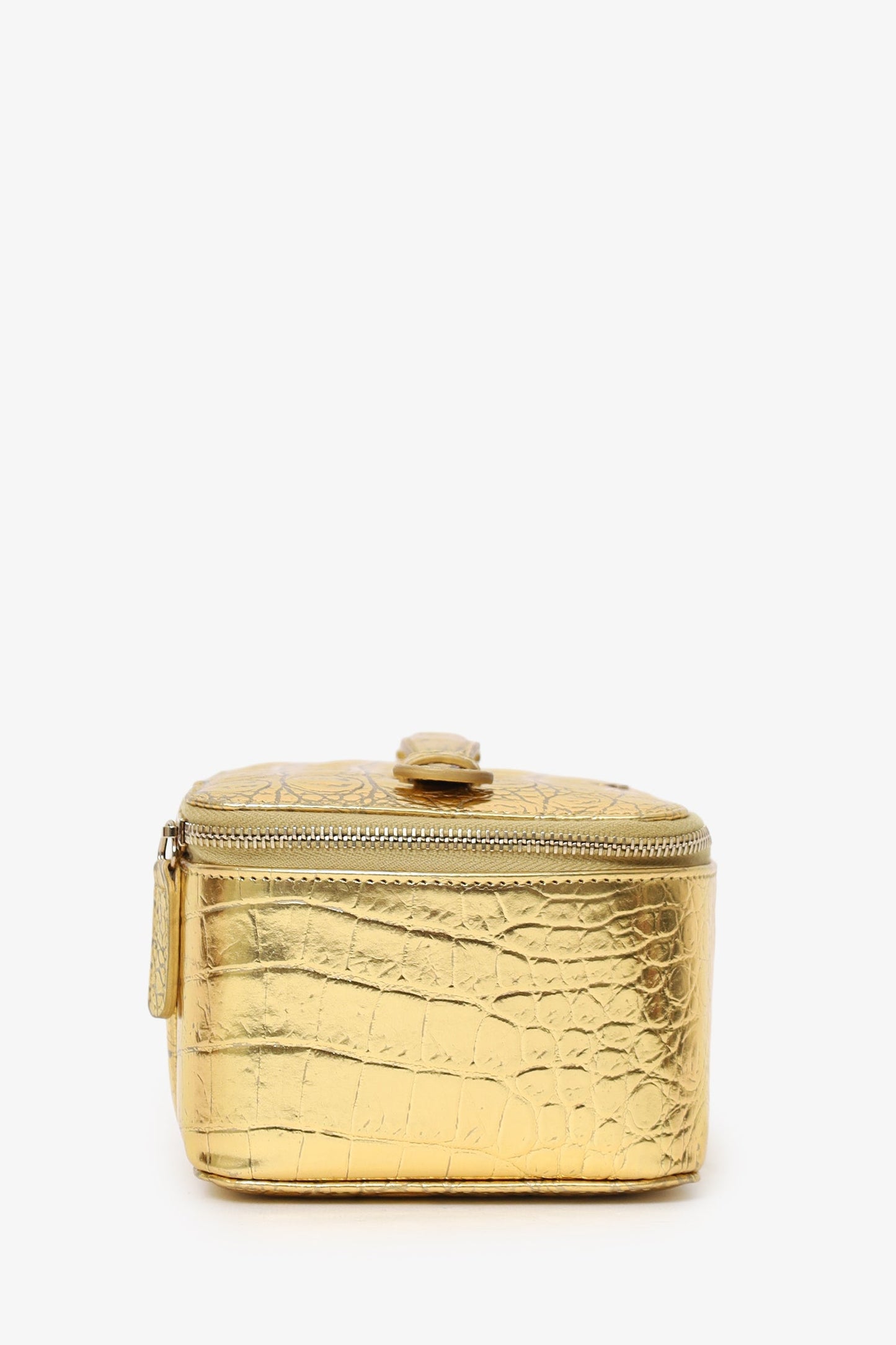 Chanel™ Gold Metallic Crocodile Embossed Mini Vanity Bag