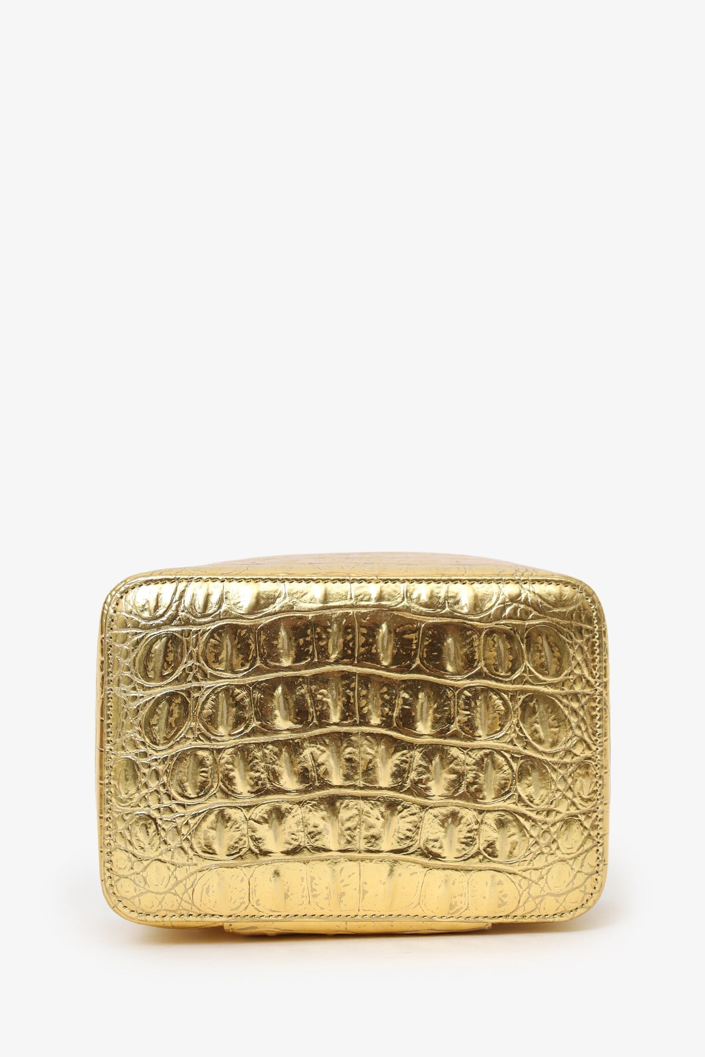 Chanel™ Gold Metallic Crocodile Embossed Mini Vanity Bag