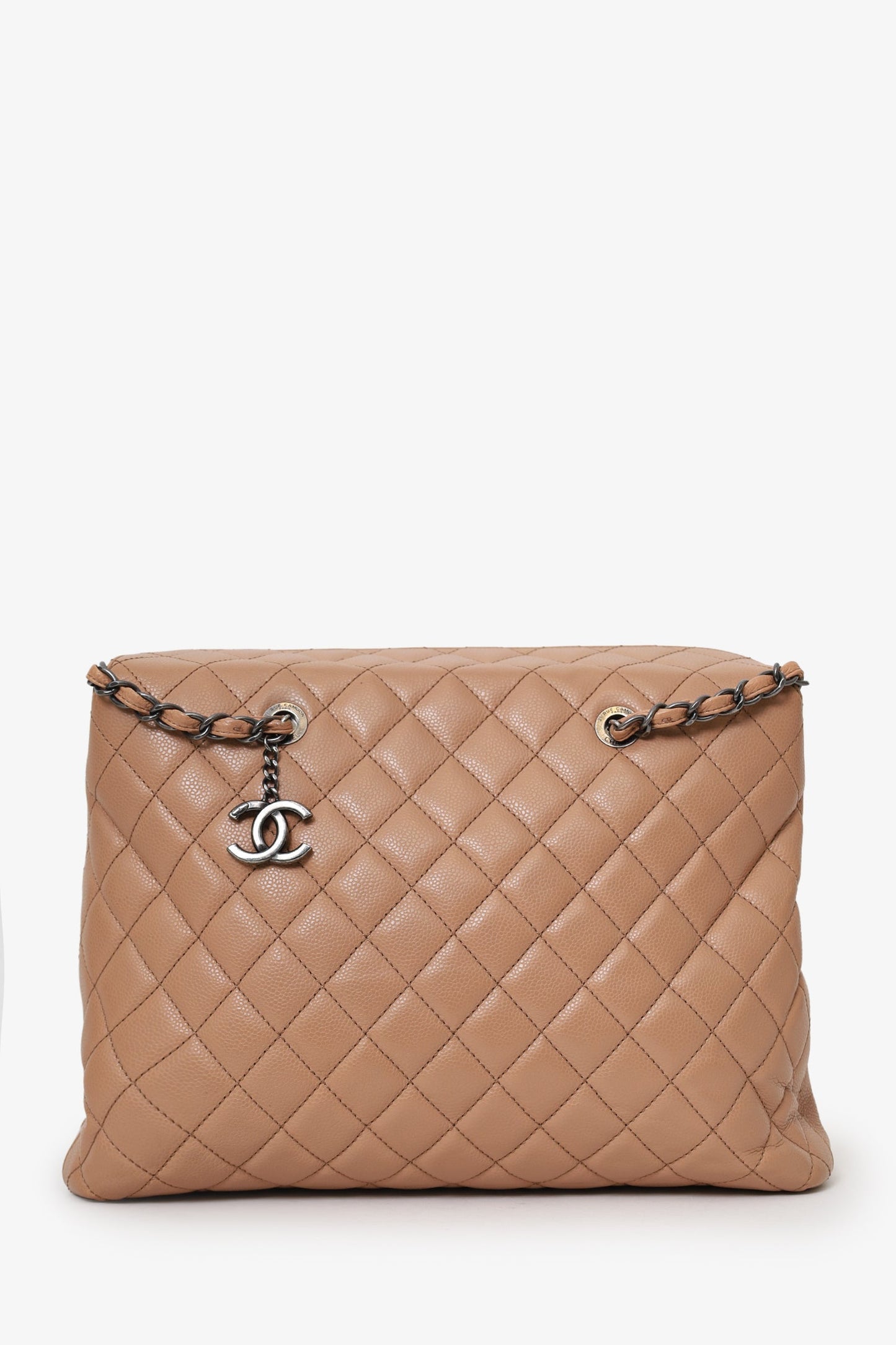 Chanel™ 2015-16 Beige Caviar Leather Quilted City Large Shopping Tote