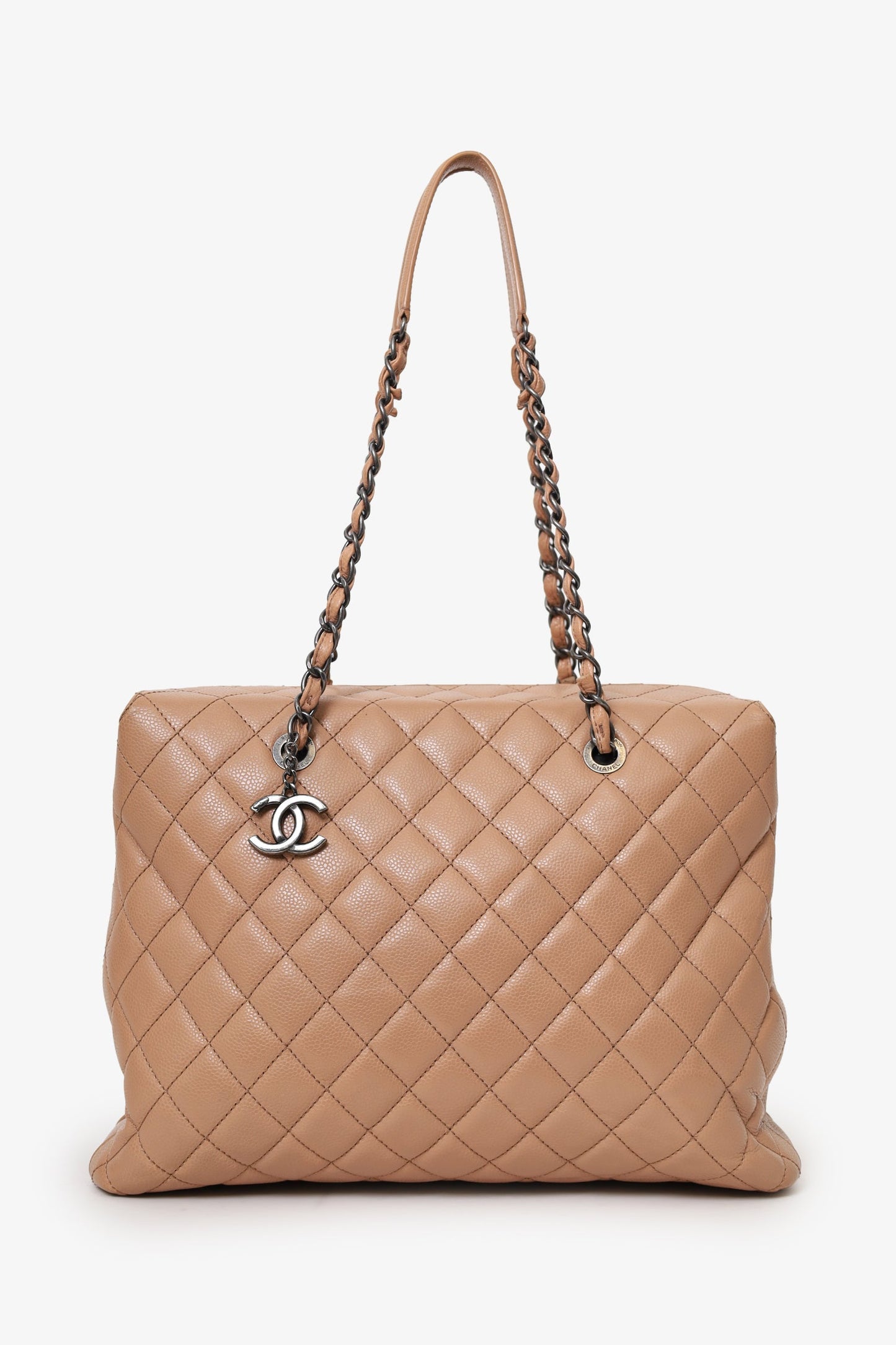 Chanel™ 2015-16 Beige Caviar Leather Quilted City Large Shopping Tote