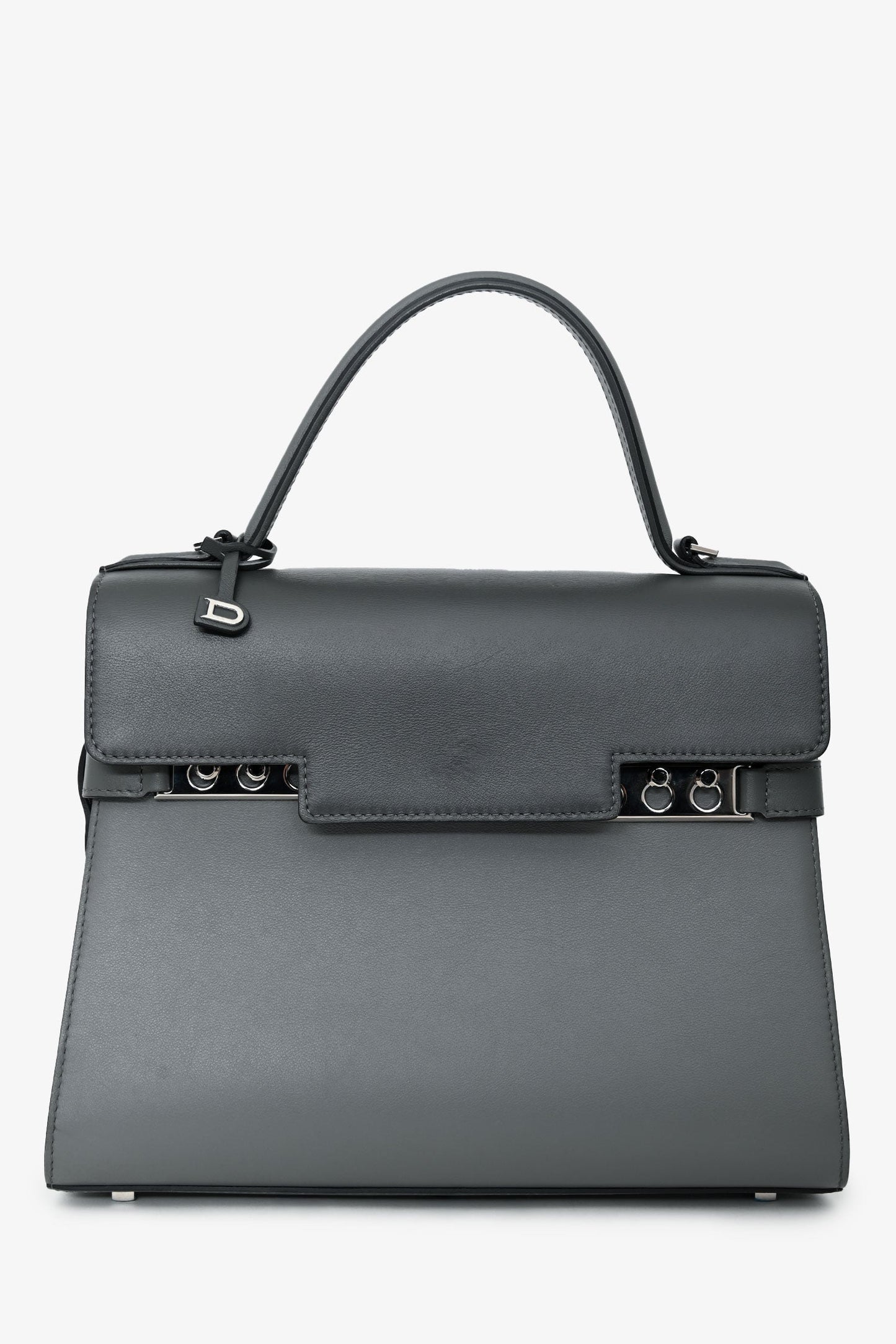 Delvaux Grey Leather 2 Tone Tempete MM Silver Hardware with Strap