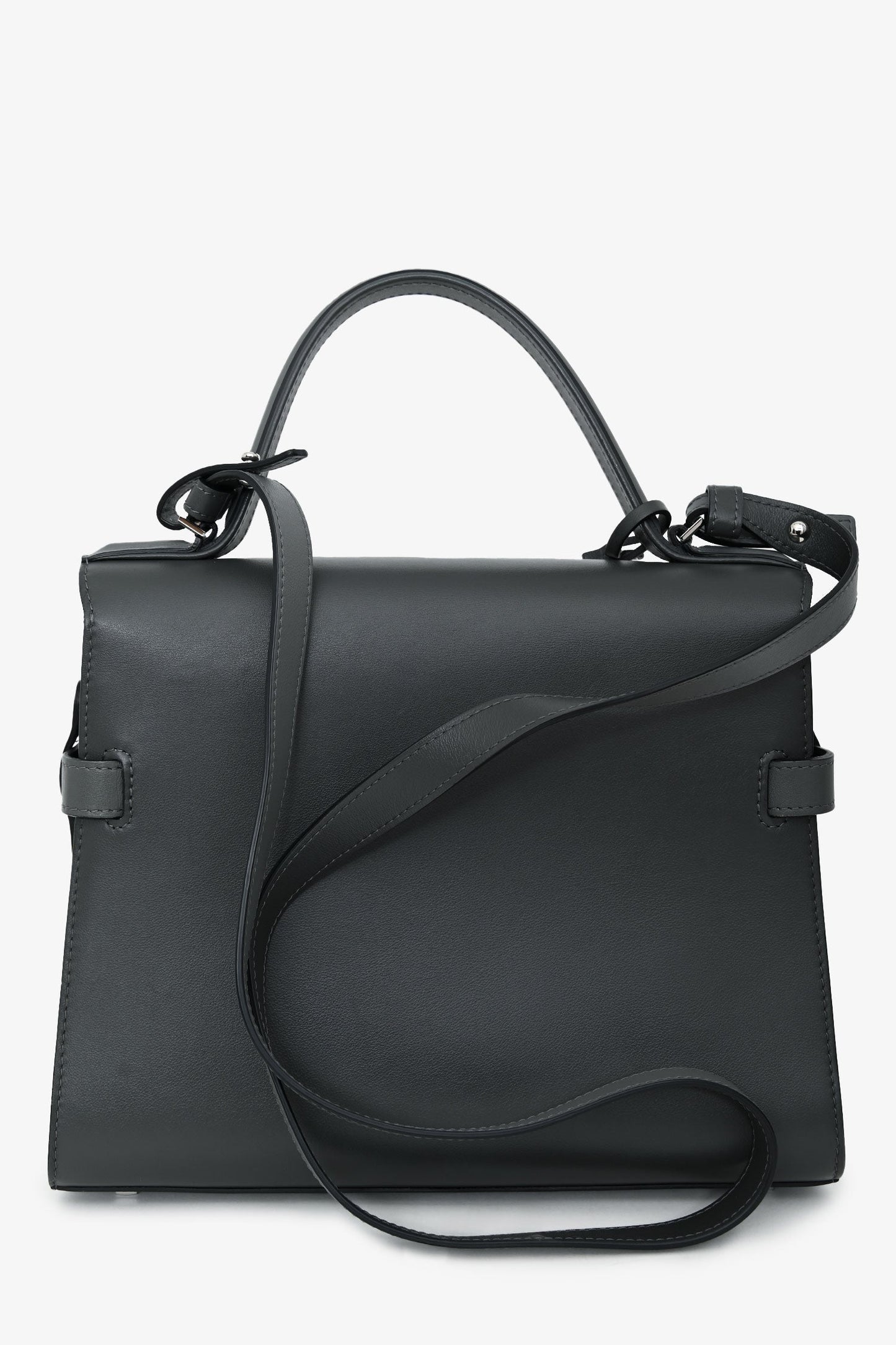 Delvaux Grey Leather 2 Tone Tempete MM Silver Hardware with Strap