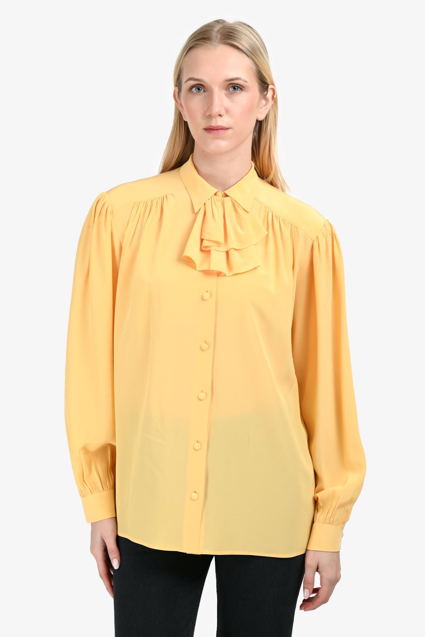Gucci Yellow Silk Ruffle Blo Size 40