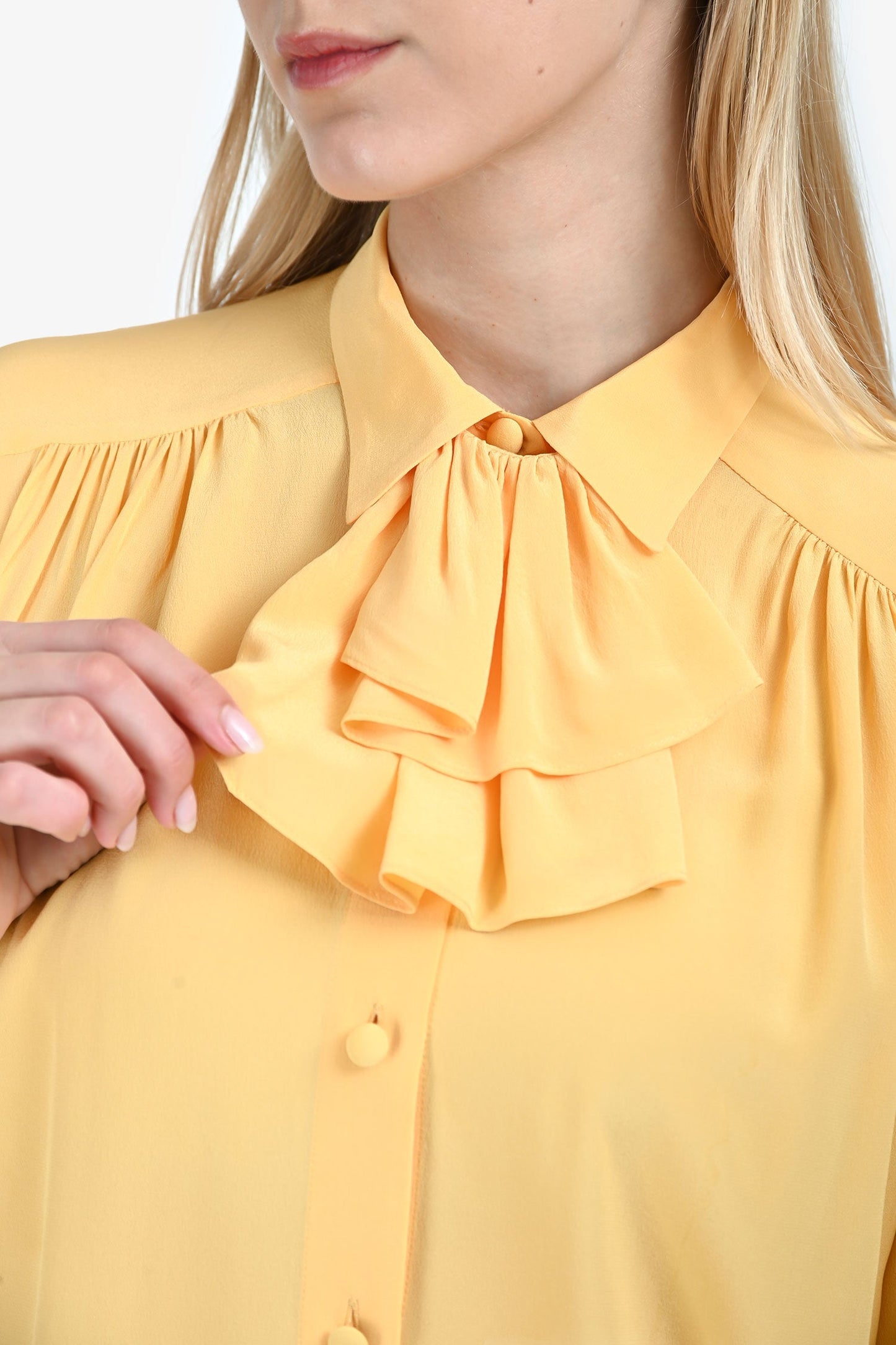Gucci Yellow Silk Ruffle Blo Size 40