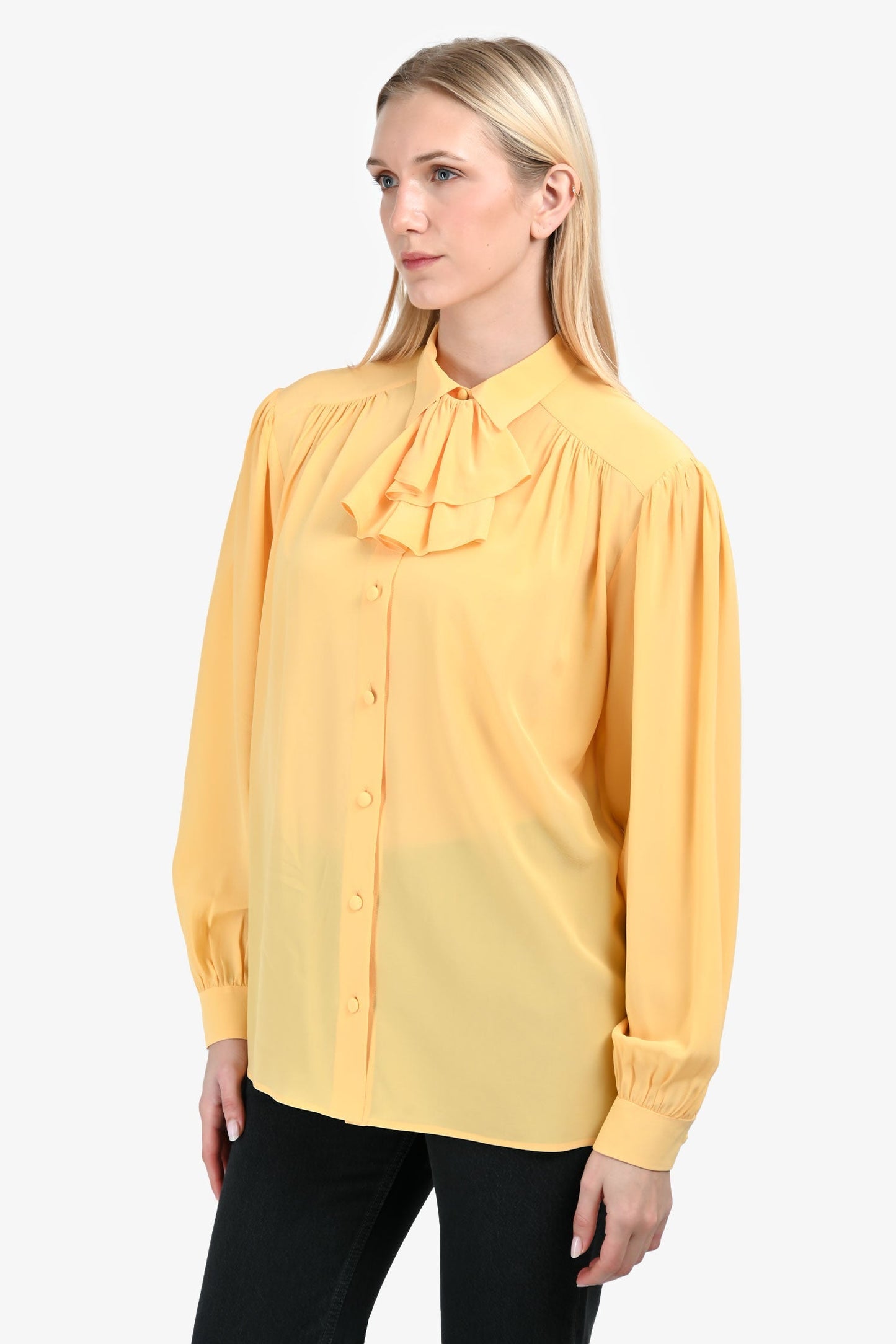 Gucci Yellow Silk Ruffle Blo Size 40