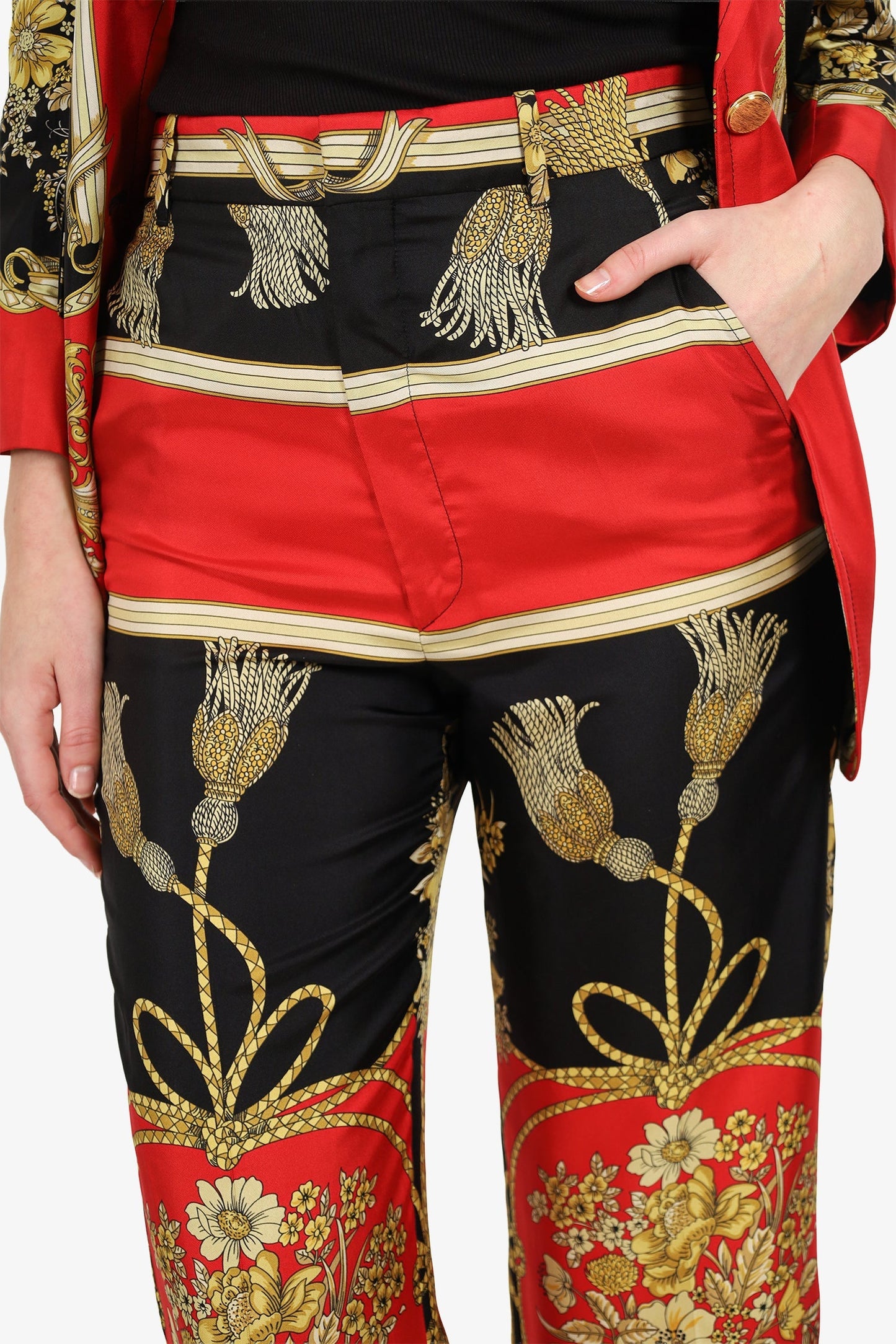 Gucci Black/Red Silk Printed Two-Piece Suits Size 36/38