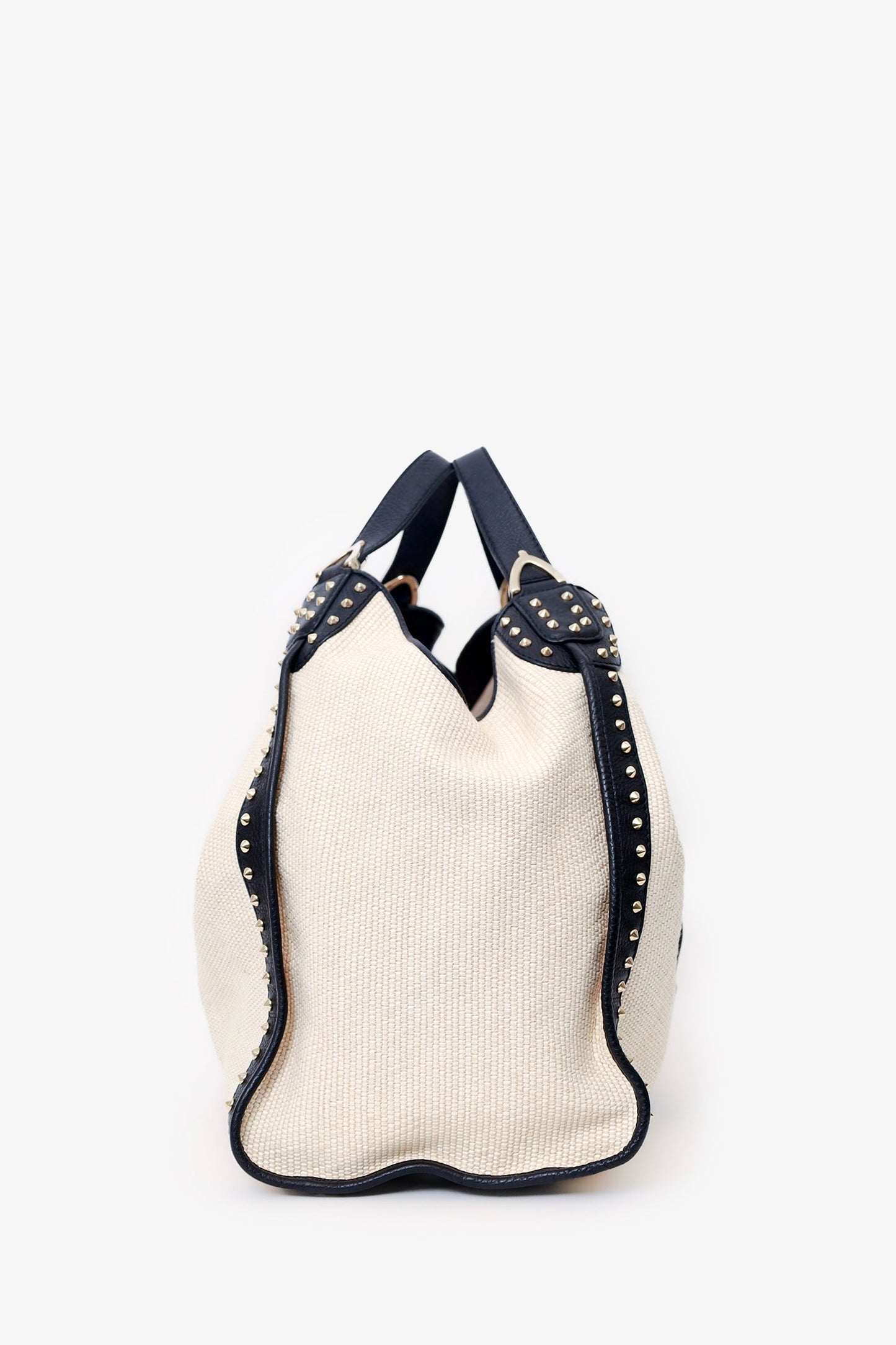 Gucci White Raffia Studded Large Stirrup Hobo
