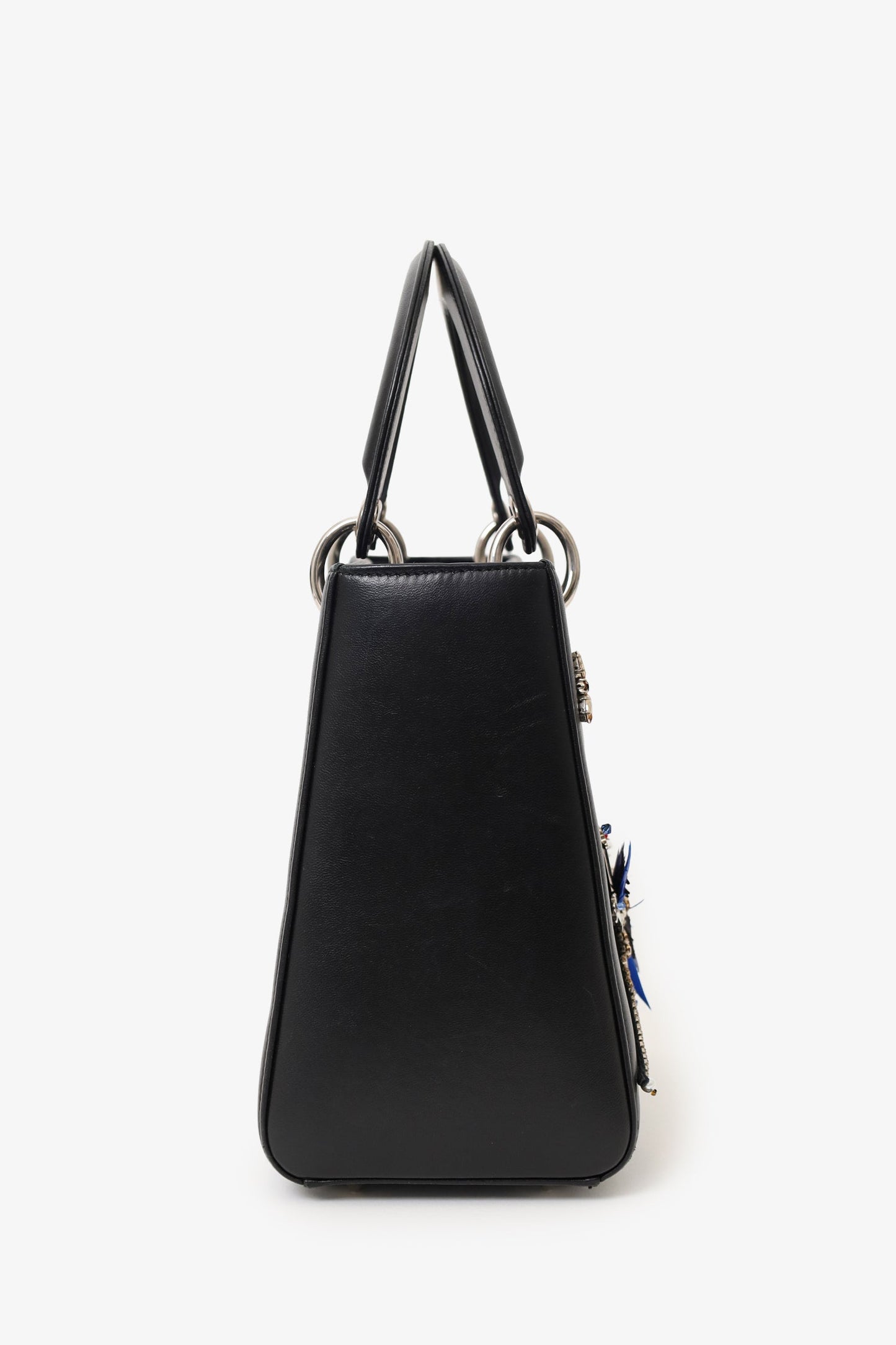 Christian Dior 2016 Black Smooth Calfskin Embellished Dragonfly Medium Lady Dior