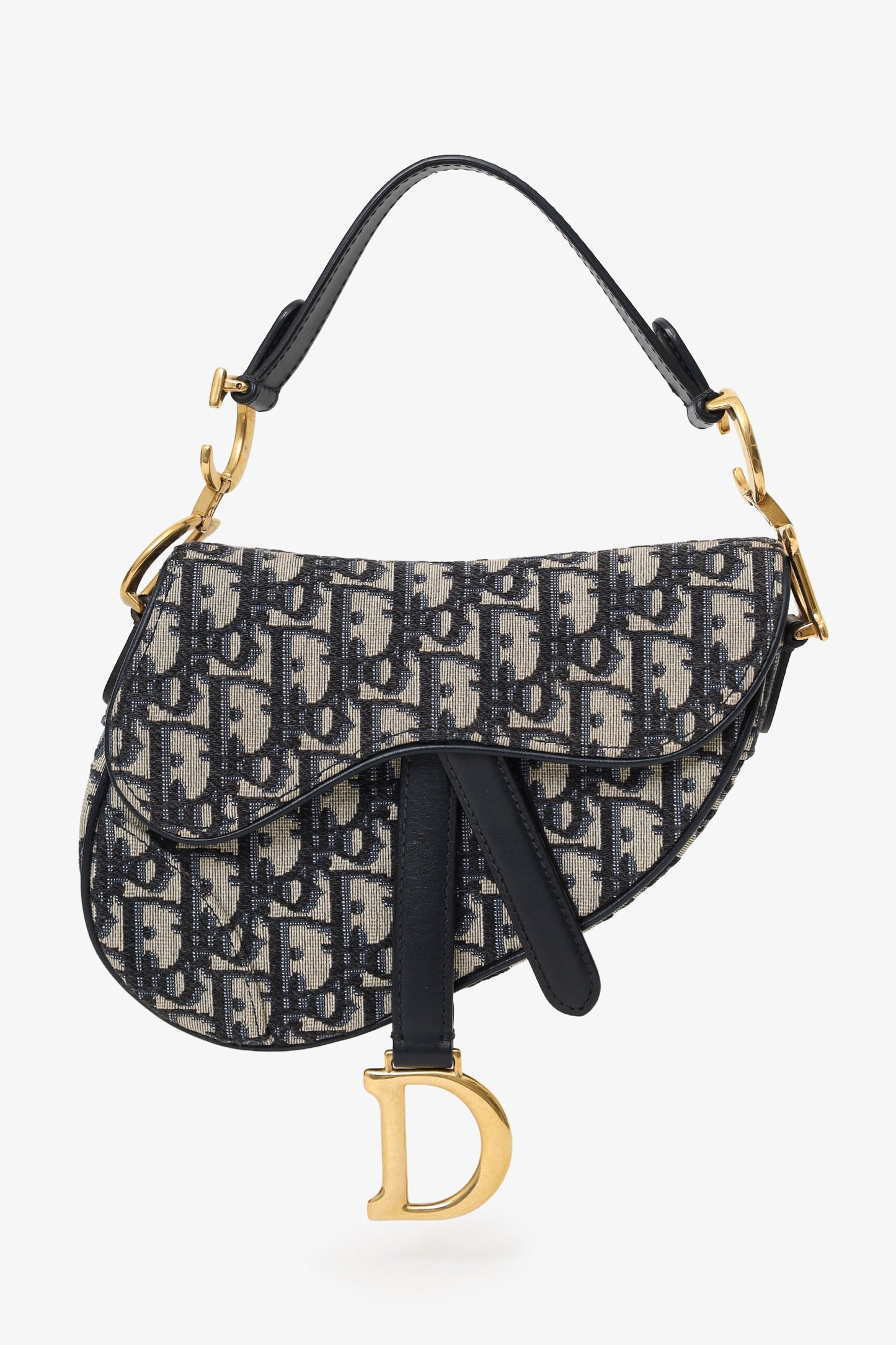 Christian Dior 2018 Blue Oblique Jacquard Mini Saddle Bag