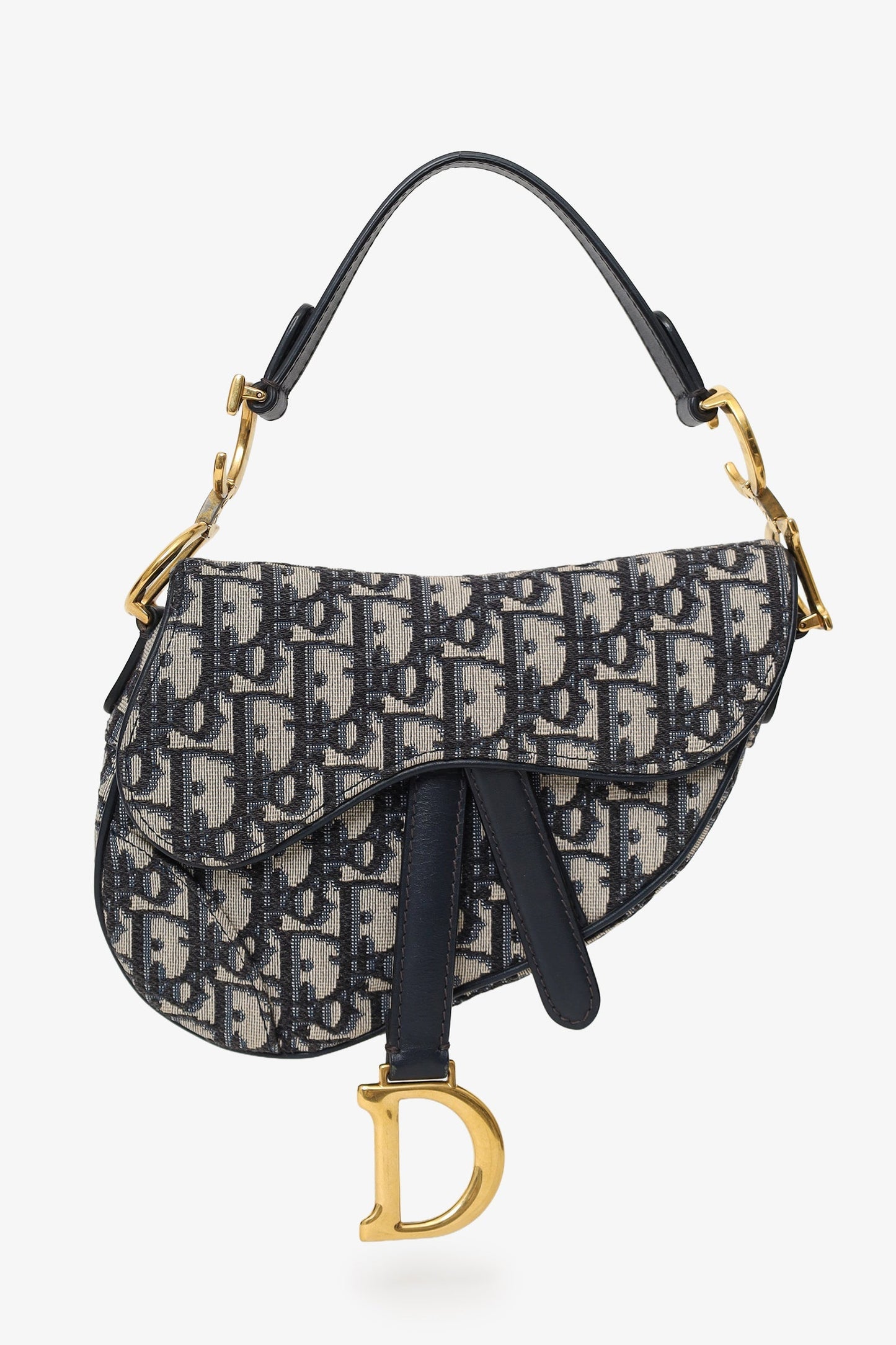 Christian Dior 2018 Blue Oblique Jacquard Mini Saddle Bag With Strap