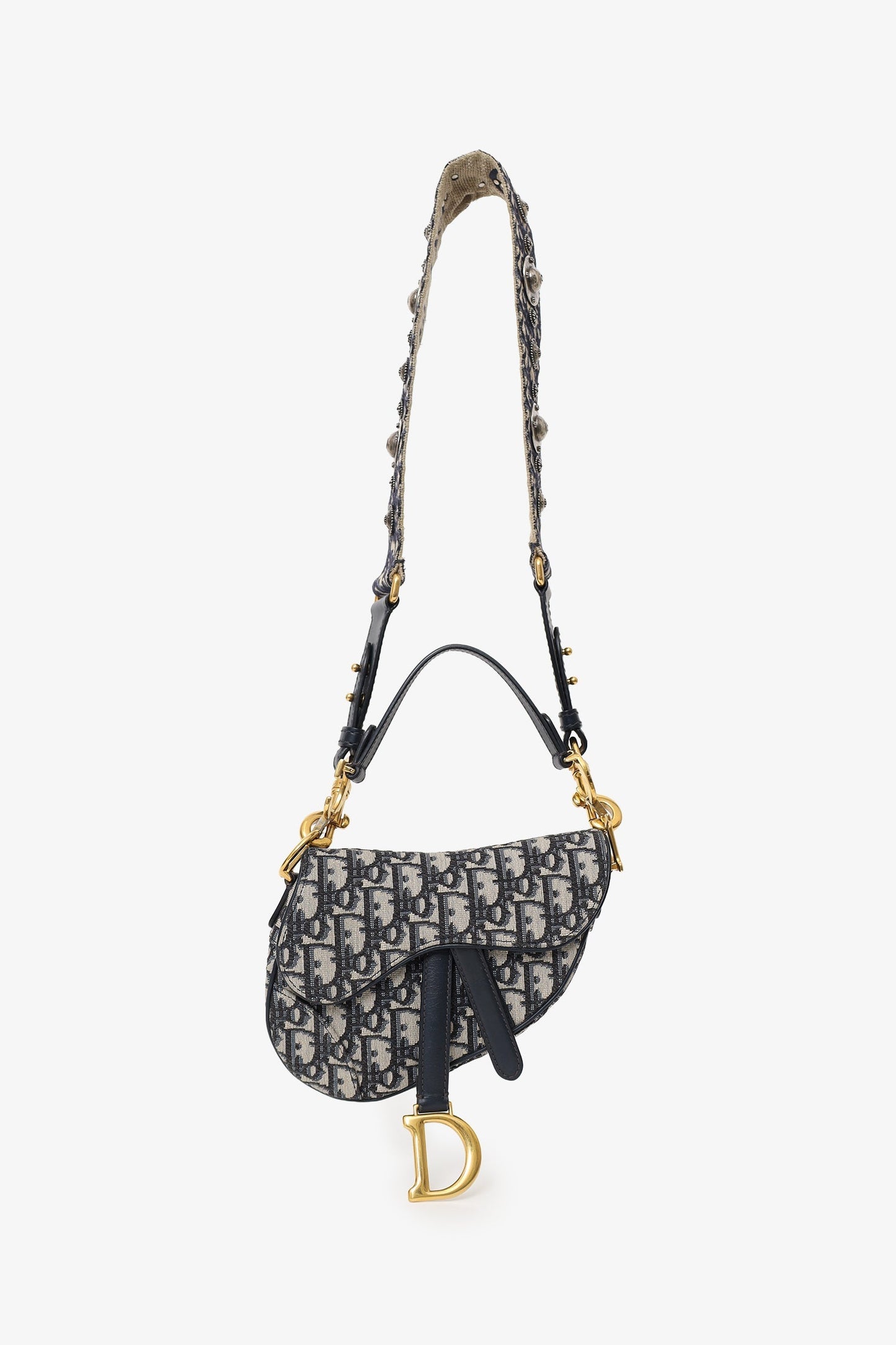 Christian Dior 2018 Blue Oblique Jacquard Mini Saddle Bag With Strap