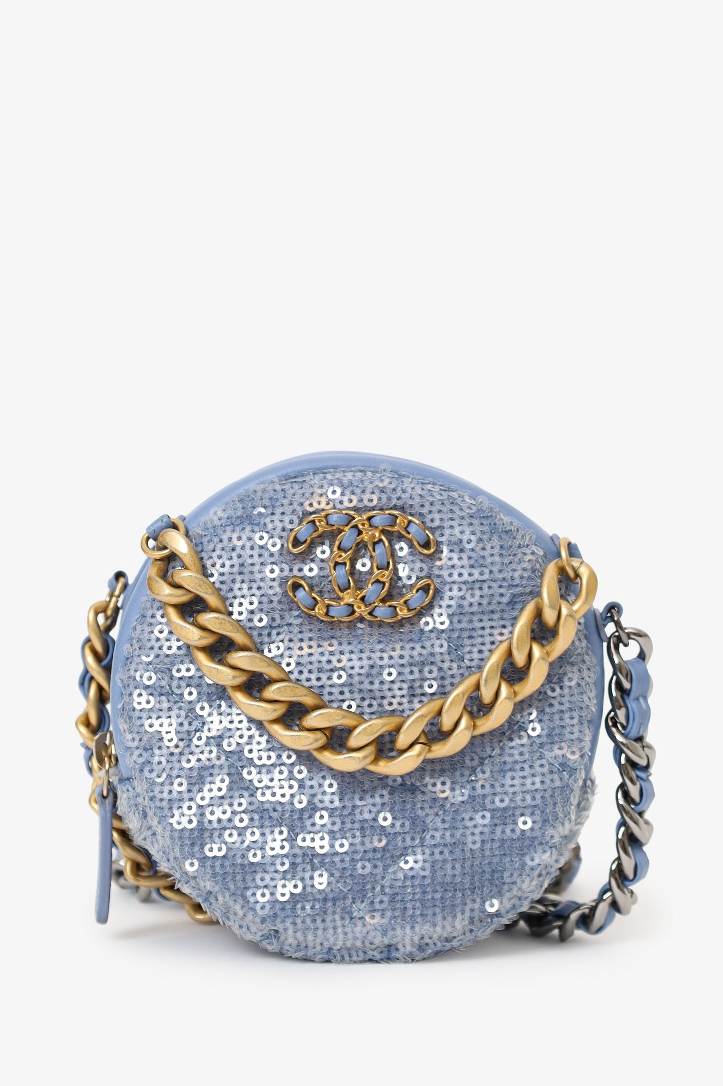 Chanel™ 2020 Purple Sequin Chanel 19 Round Clutch Bag