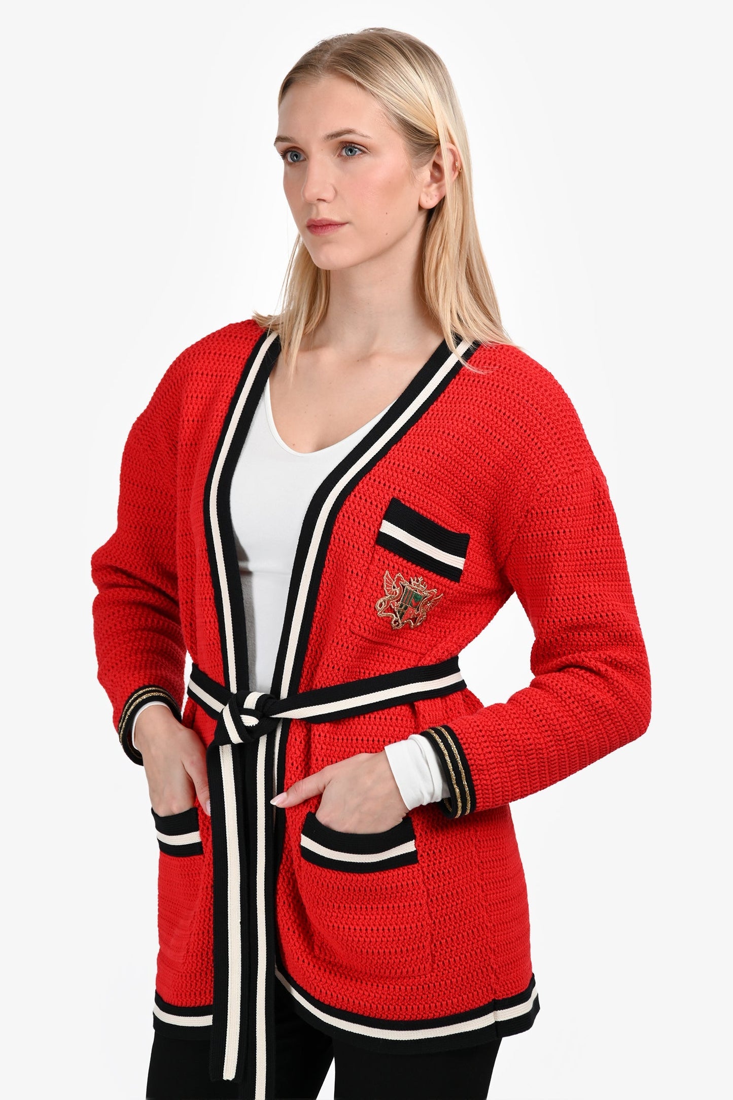 Gucci Red Trim Detail 3-Pocket Cardigan Size XS