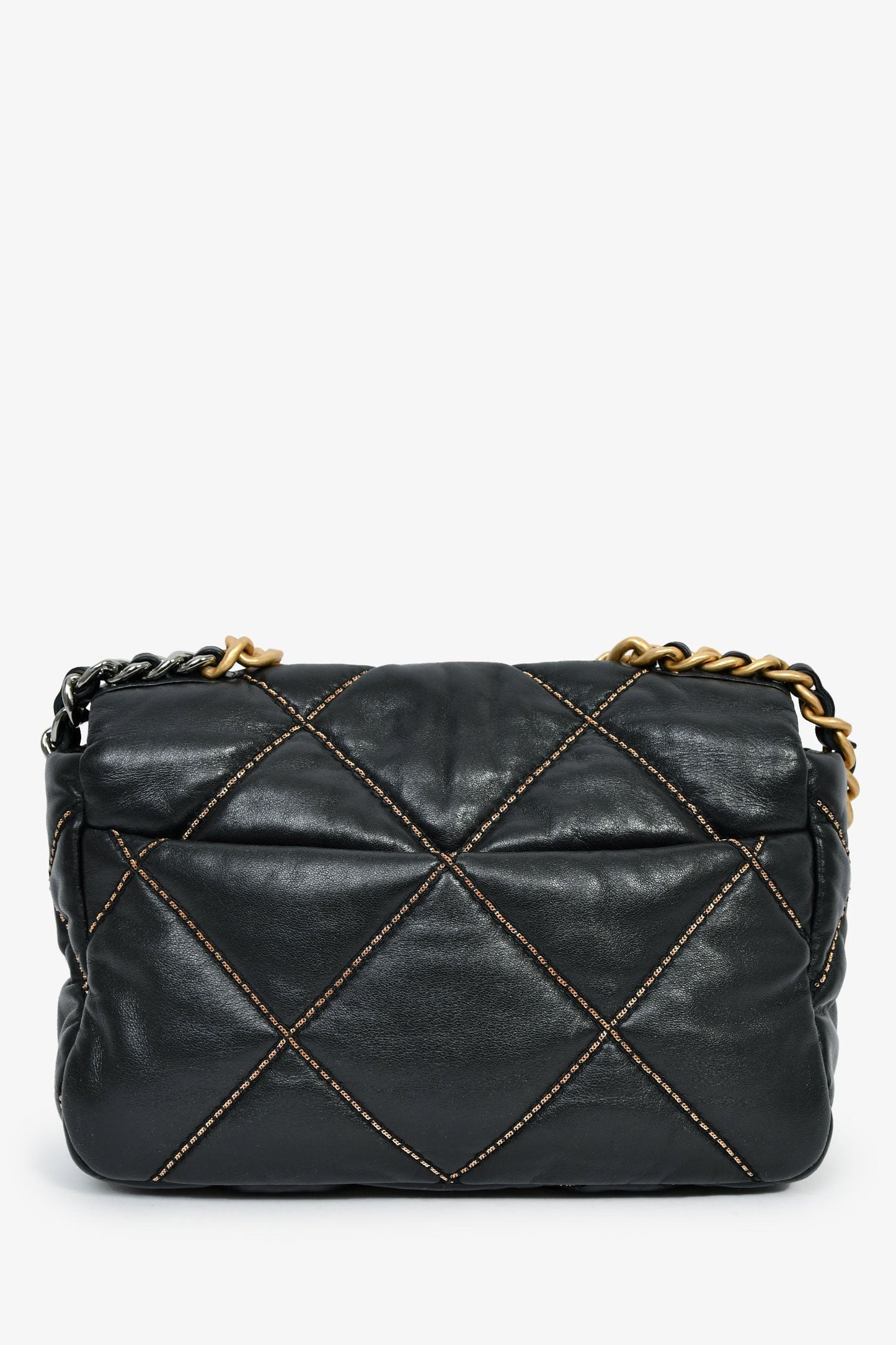 Chanel™ Black Lambskin/Quilted Gold Chain Small 19 Bag