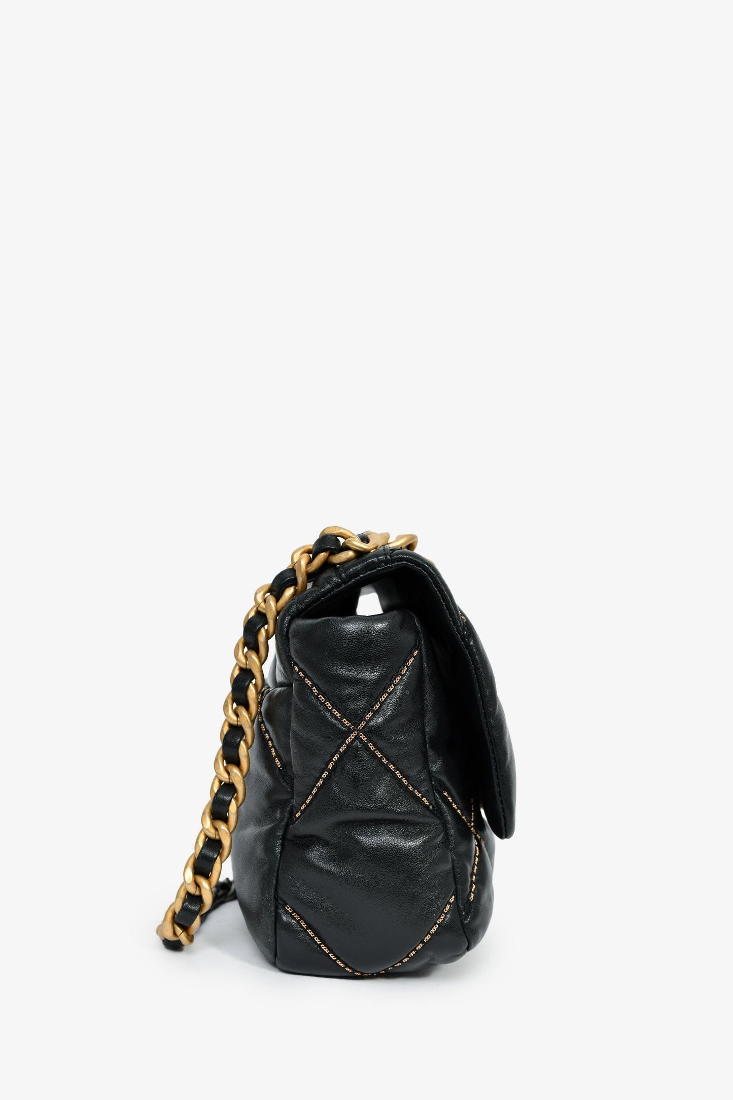 Chanel™ Black Lambskin/Quilted Gold Chain Small 19 Bag