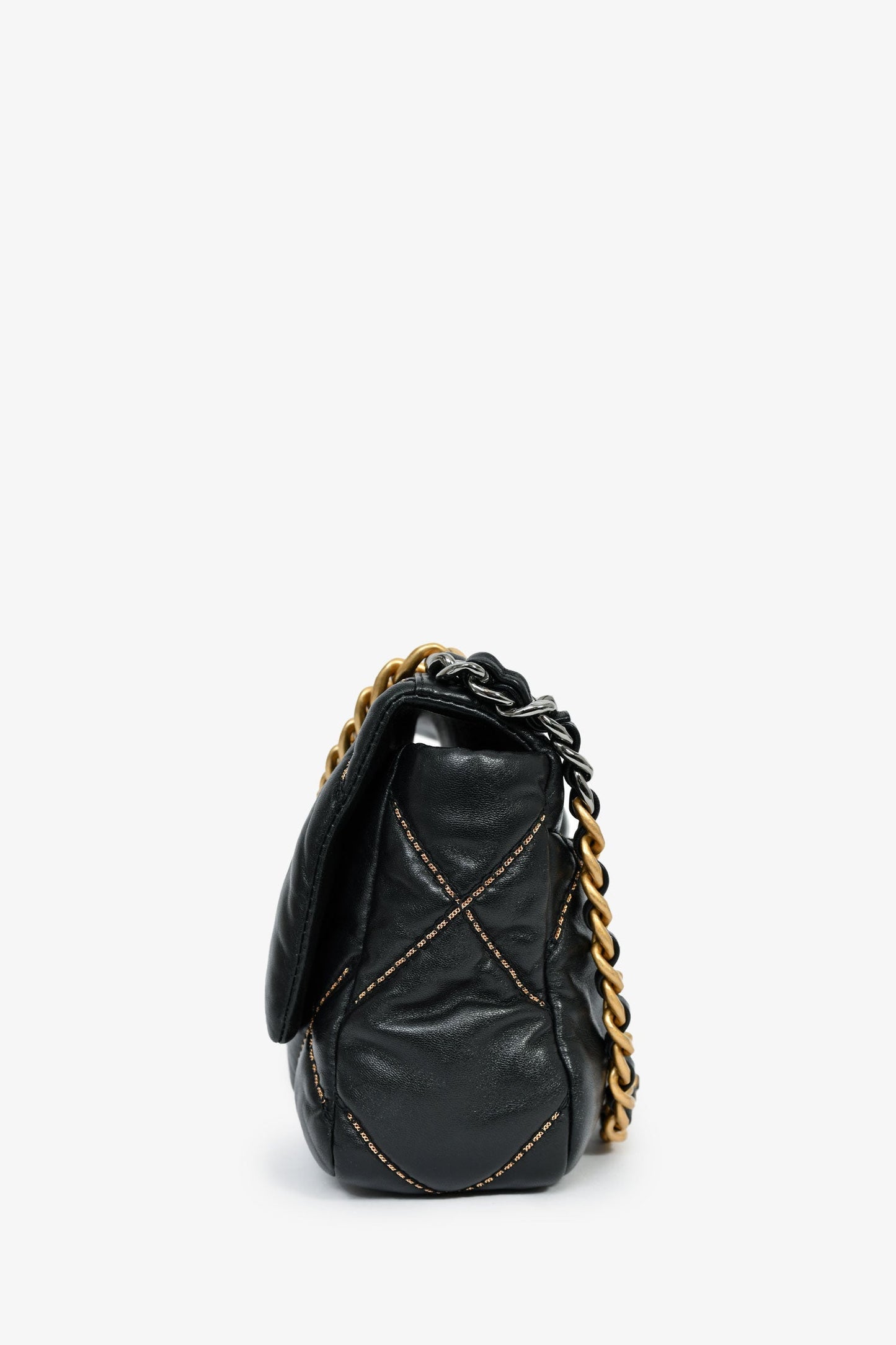 Chanel™ Black Lambskin/Quilted Gold Chain Small 19 Bag