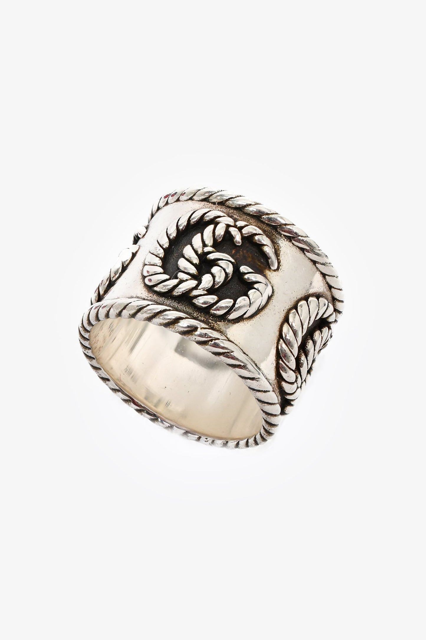 Gucci Sterling Silver GG Marmont Wide Ring Size 10