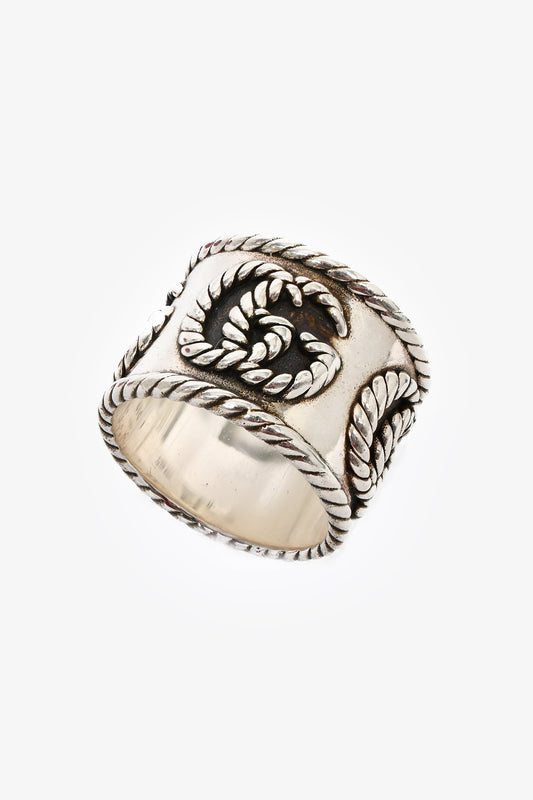 Gucci Sterling Silver GG Marmont Wide Ring Size 10