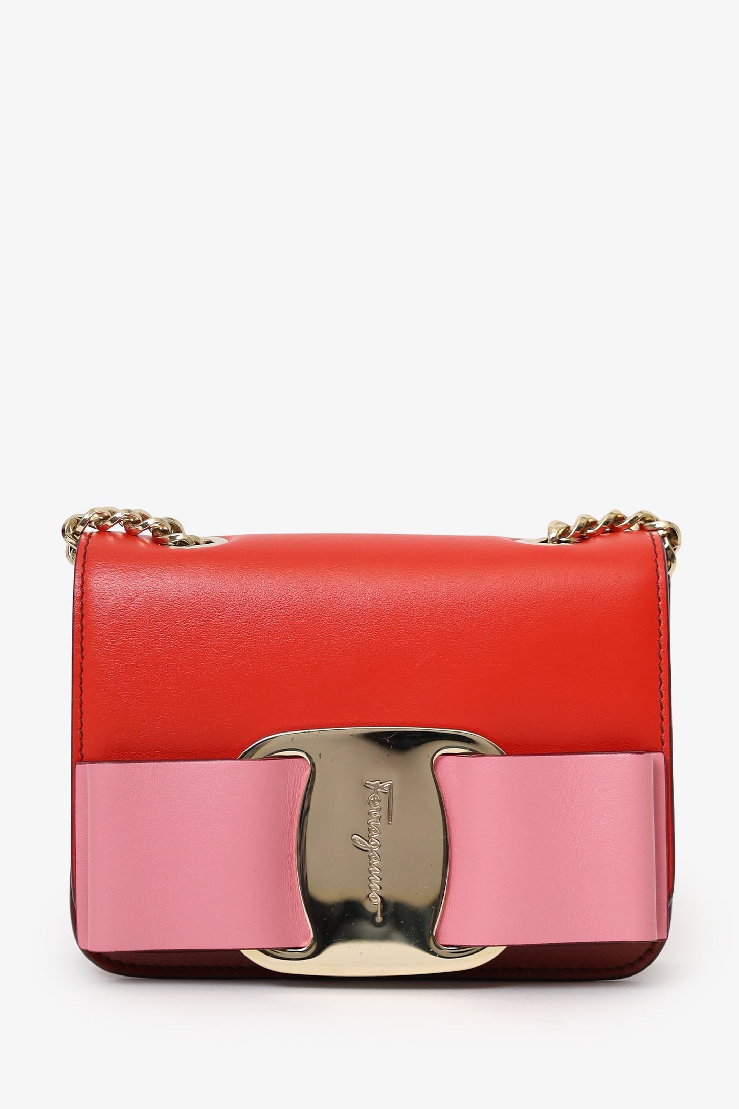 Salvatore Ferragamo Pink/Red Leather Oversized Vara Bow Mini Bag