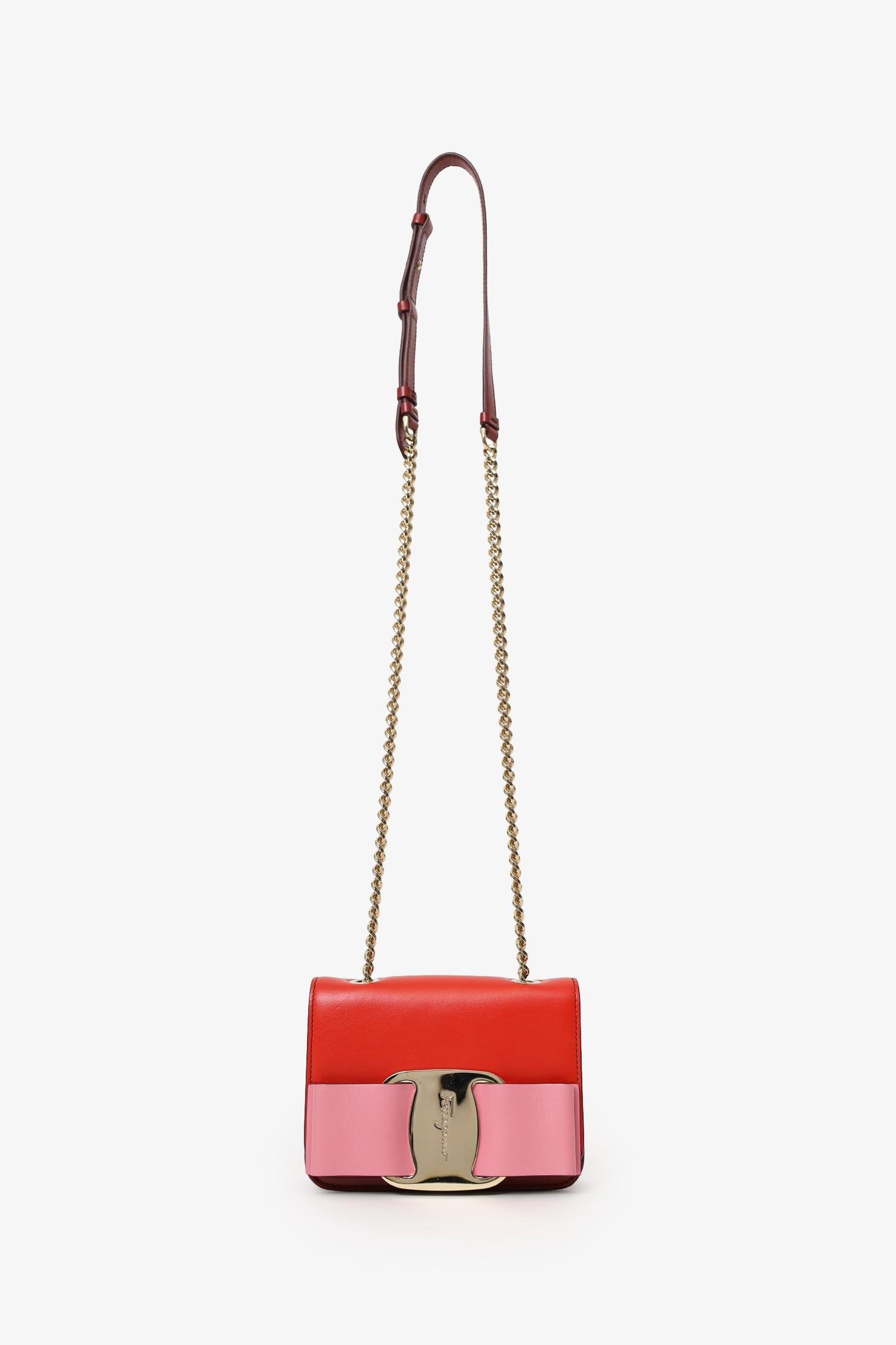 Salvatore Ferragamo Pink/Red Leather Oversized Vara Bow Mini Bag