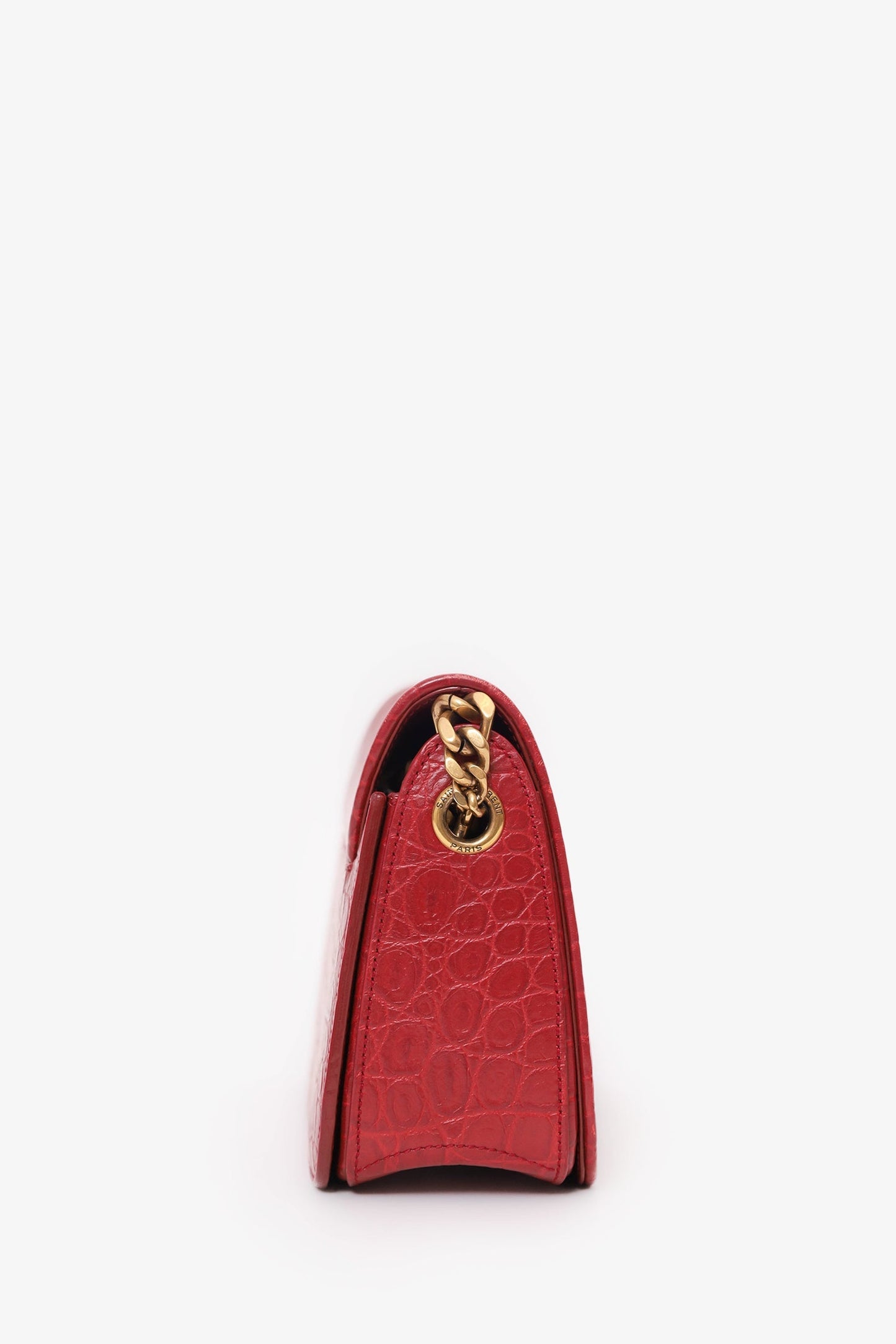 Saint Laurent Red Embossed Elise Shoulder Bag