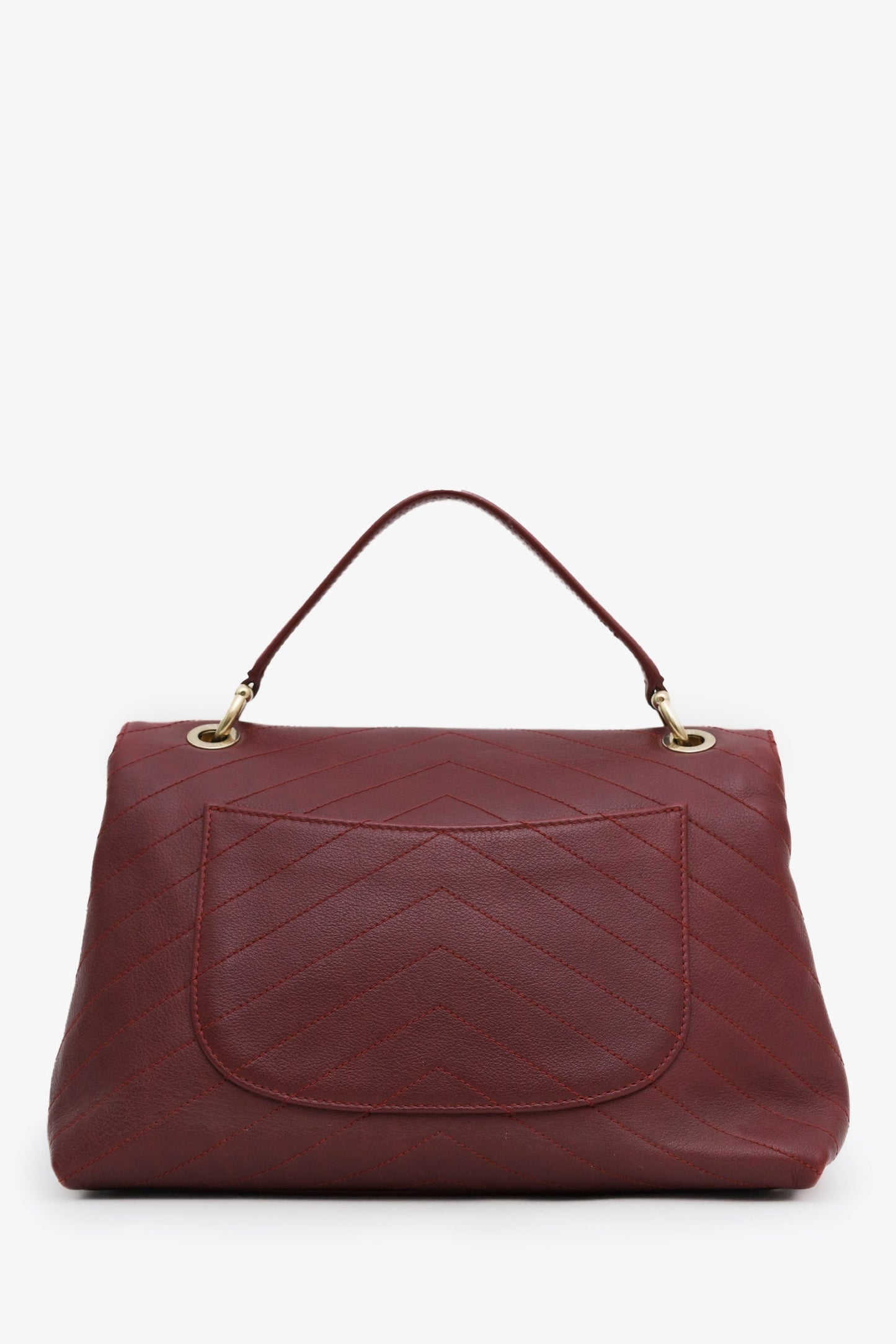 Chanel™ Burgundy Grained Calfskin Stitched Chevron Medium Chic Top Handle