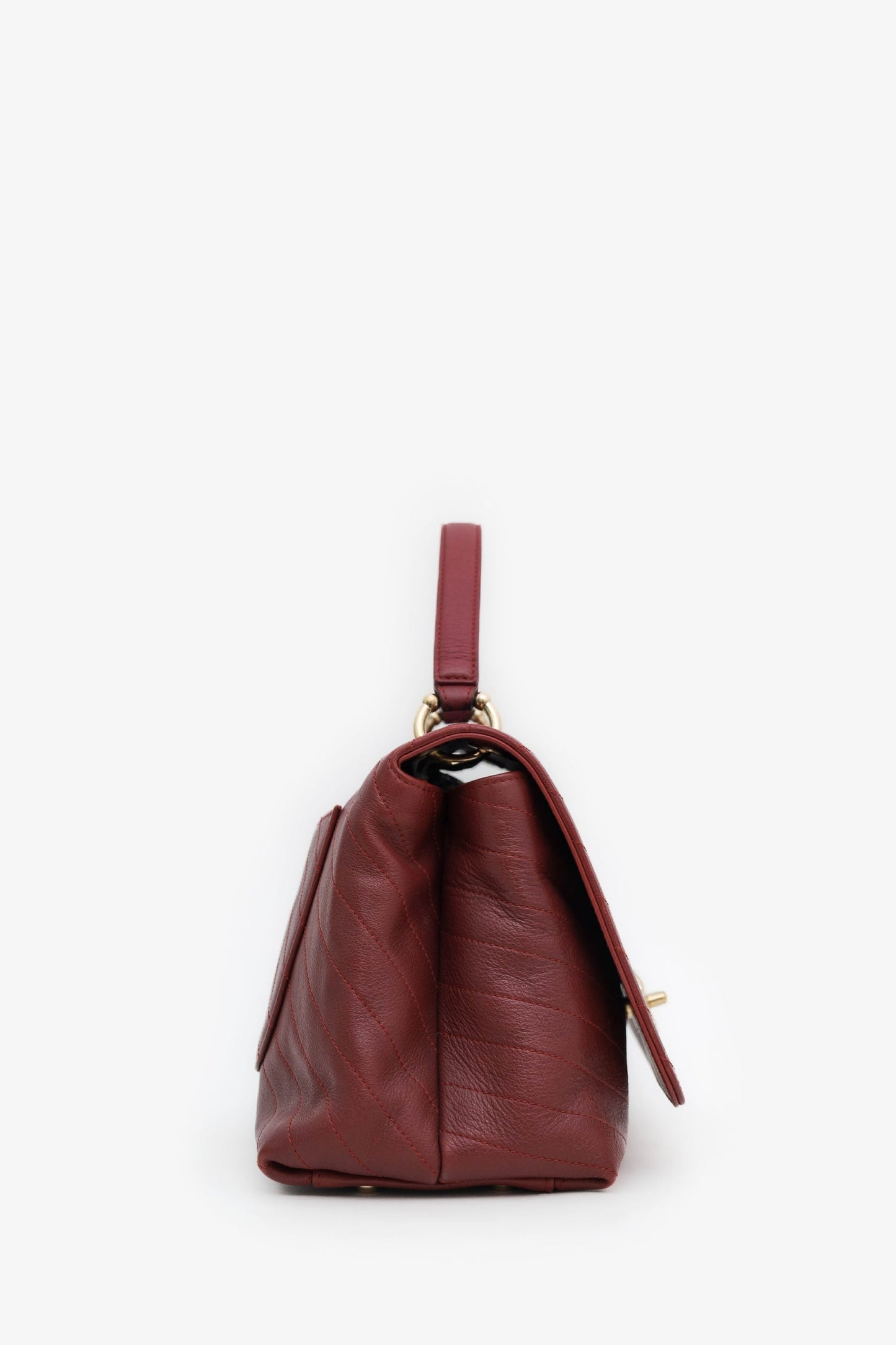 Chanel™ Burgundy Grained Calfskin Stitched Chevron Medium Chic Top Handle