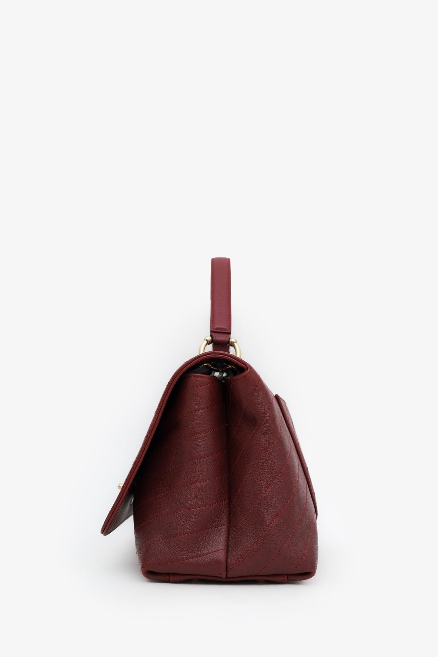 Chanel™ Burgundy Grained Calfskin Stitched Chevron Medium Chic Top Handle