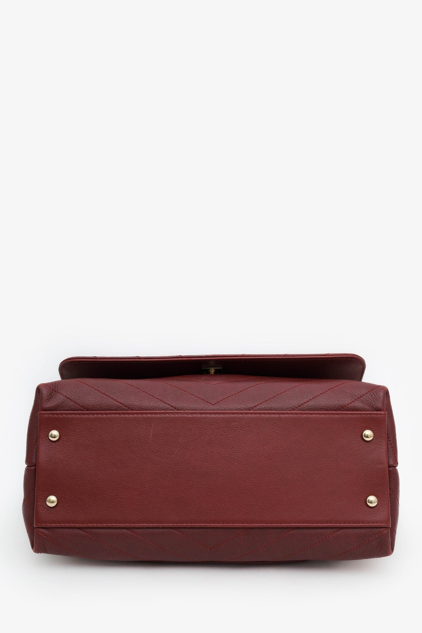 Chanel™ Burgundy Grained Calfskin Stitched Chevron Medium Chic Top Handle