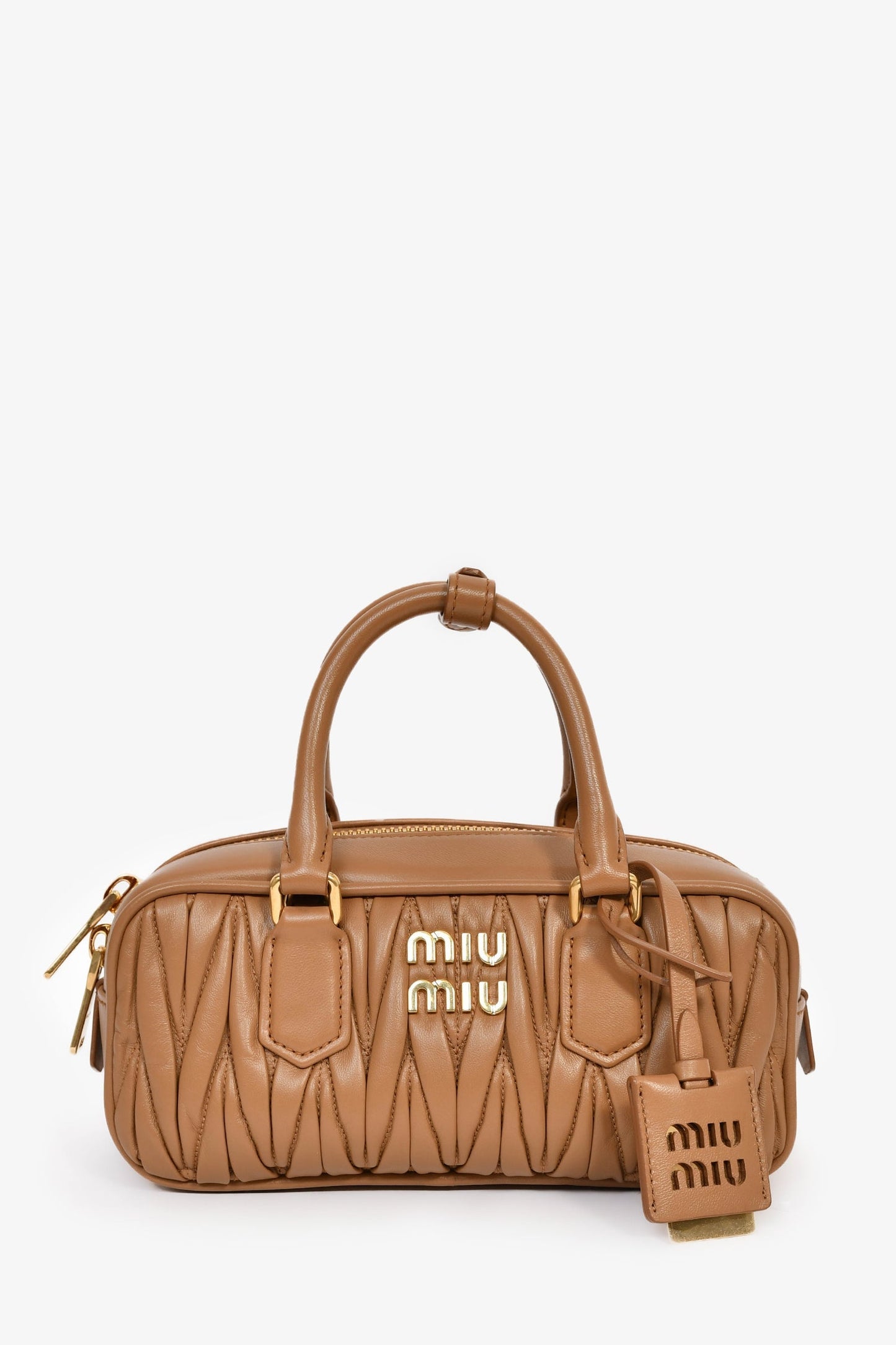 Miu Miu Caramel Nappa Leather Arcadie Matelassé Top Handle