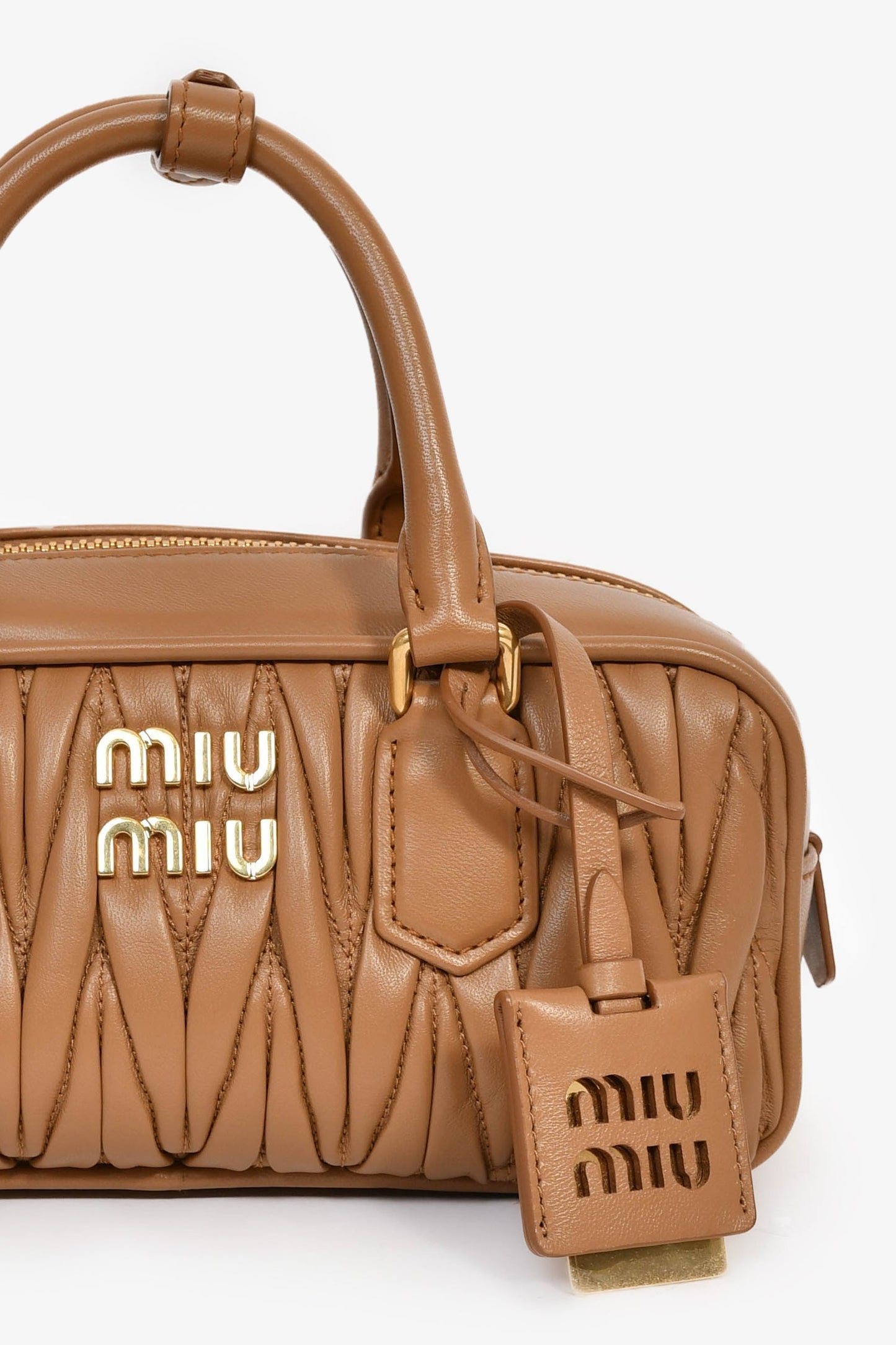 Miu Miu Caramel Nappa Leather Arcadie Matelassé Top Handle