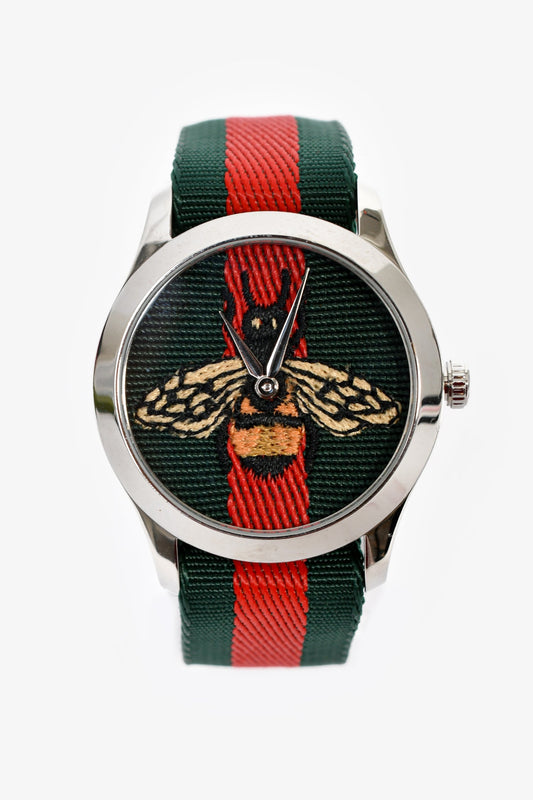 Gucci Red and Green Le MarchÃ© Des Merveilles Bee Motif Watch