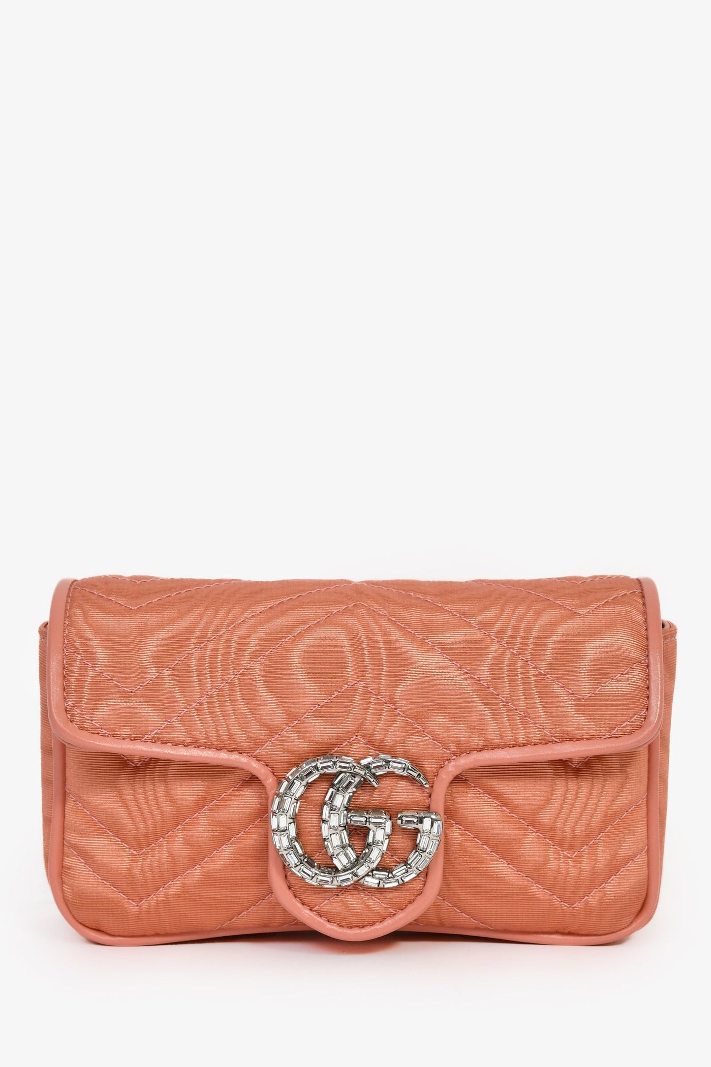 Gucci Blush Moire Mini GG Marmont Crystal Chain Belt Bag
