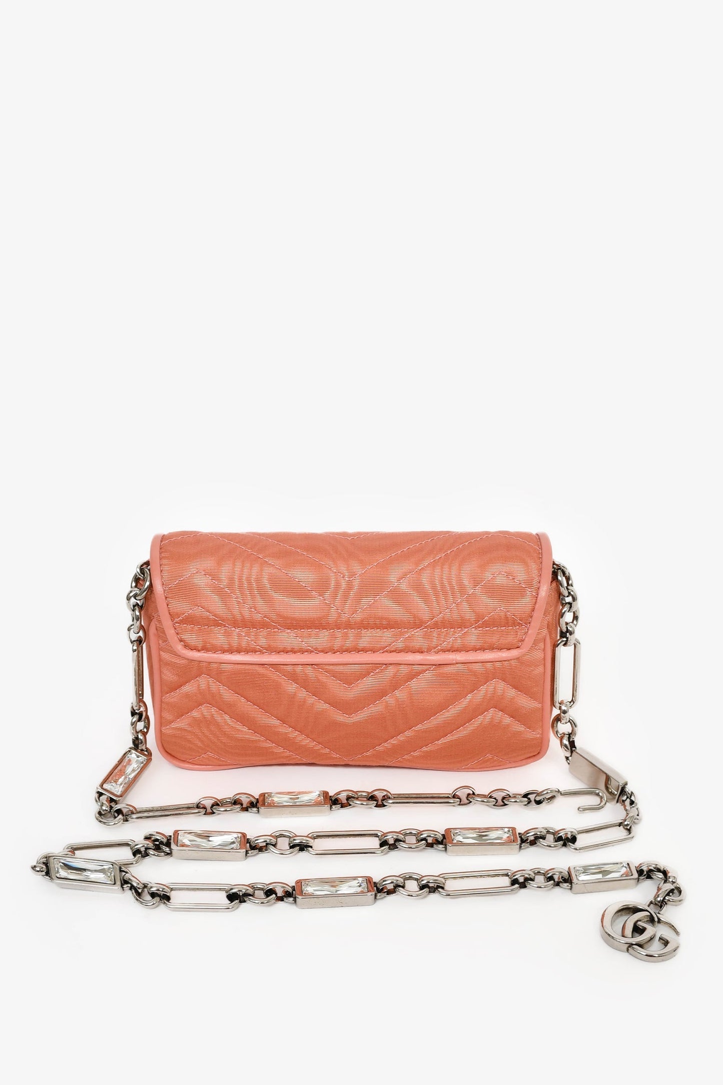 Gucci Blush Moire Mini GG Marmont Crystal Chain Belt Bag