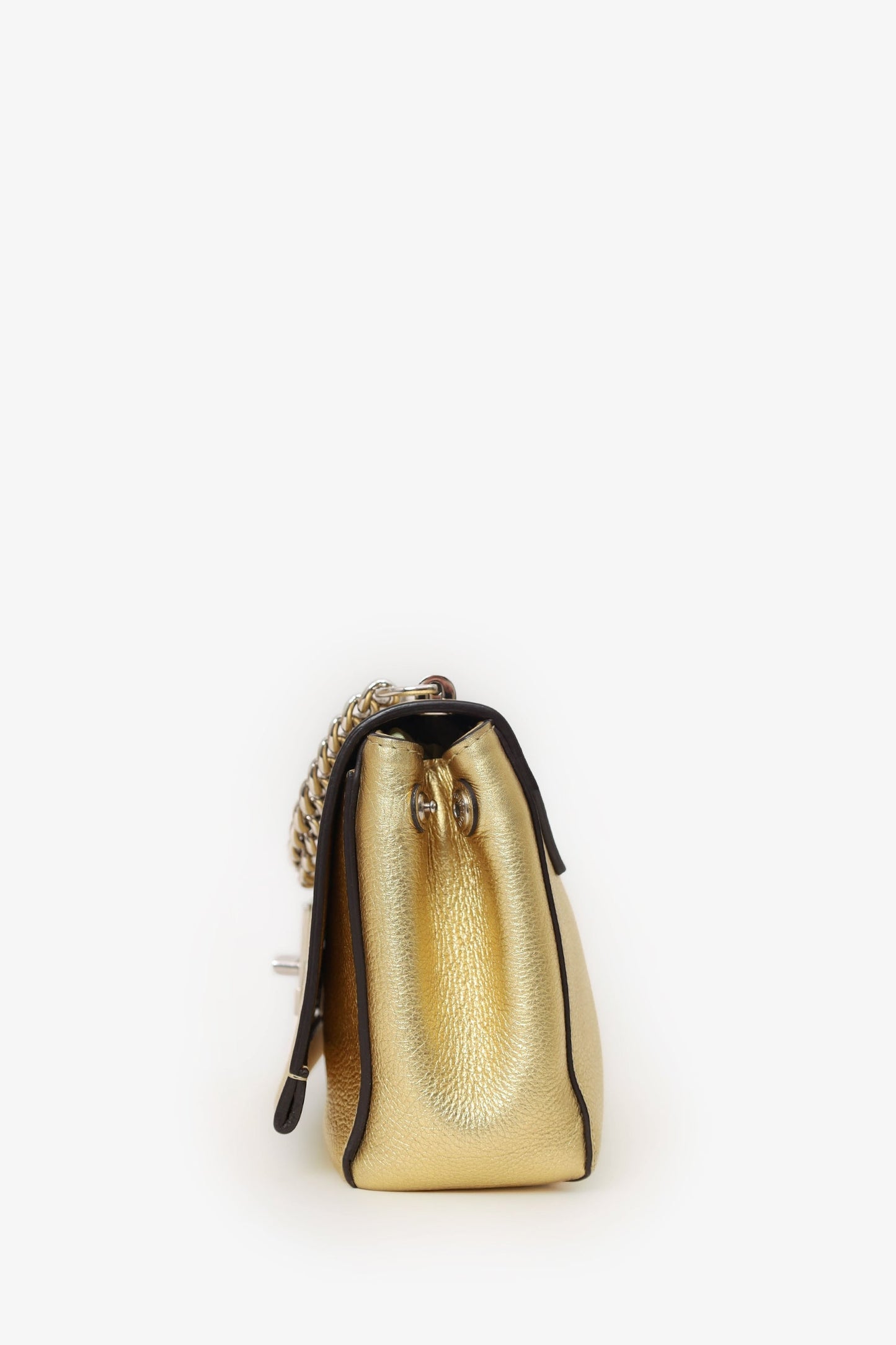 Louis Vuitton 2017 Gold Metallic Taurillon Leather 'LockMe' BB Chain Bag with Strap