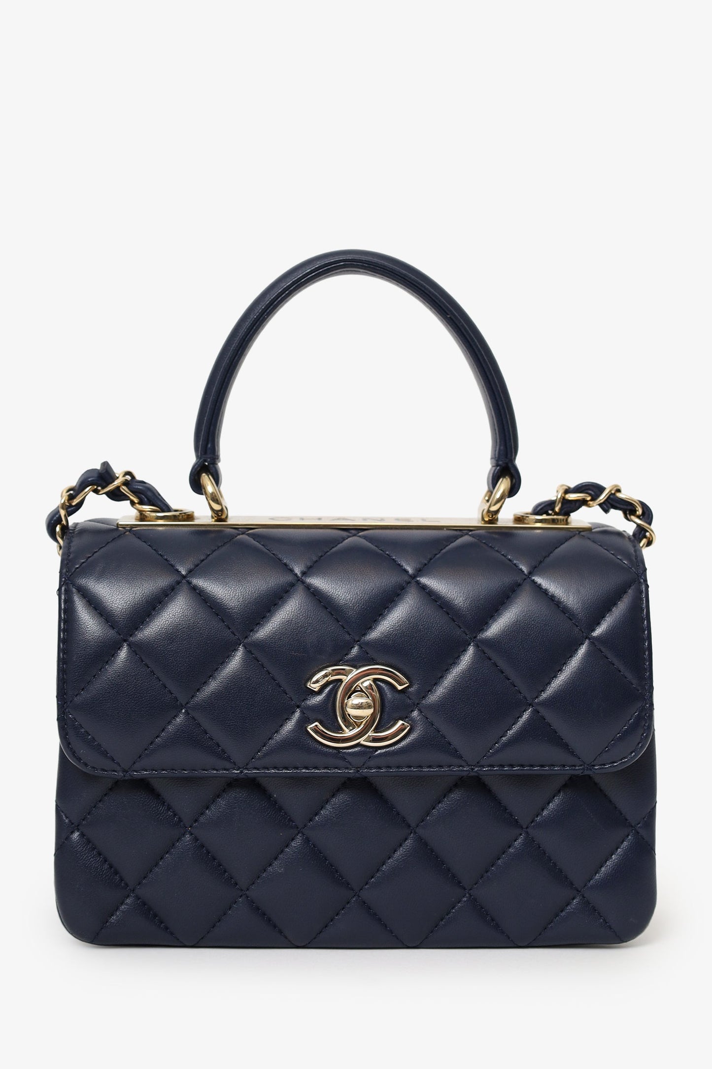 Chanel™ Navy Lambskin Quilted Small Trendy CC Top Handle Bag