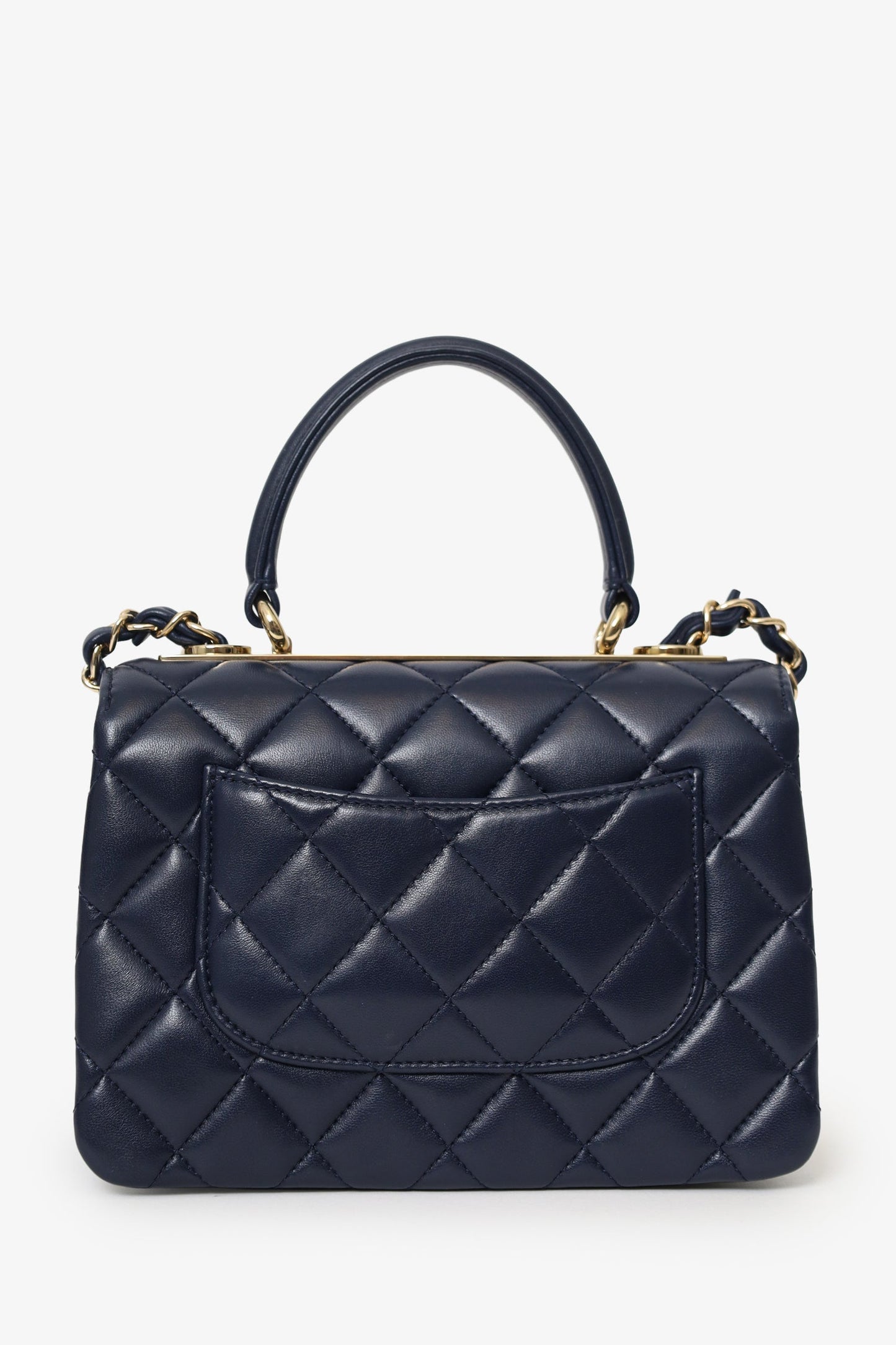 Chanel™ Navy Lambskin Quilted Small Trendy CC Top Handle Bag