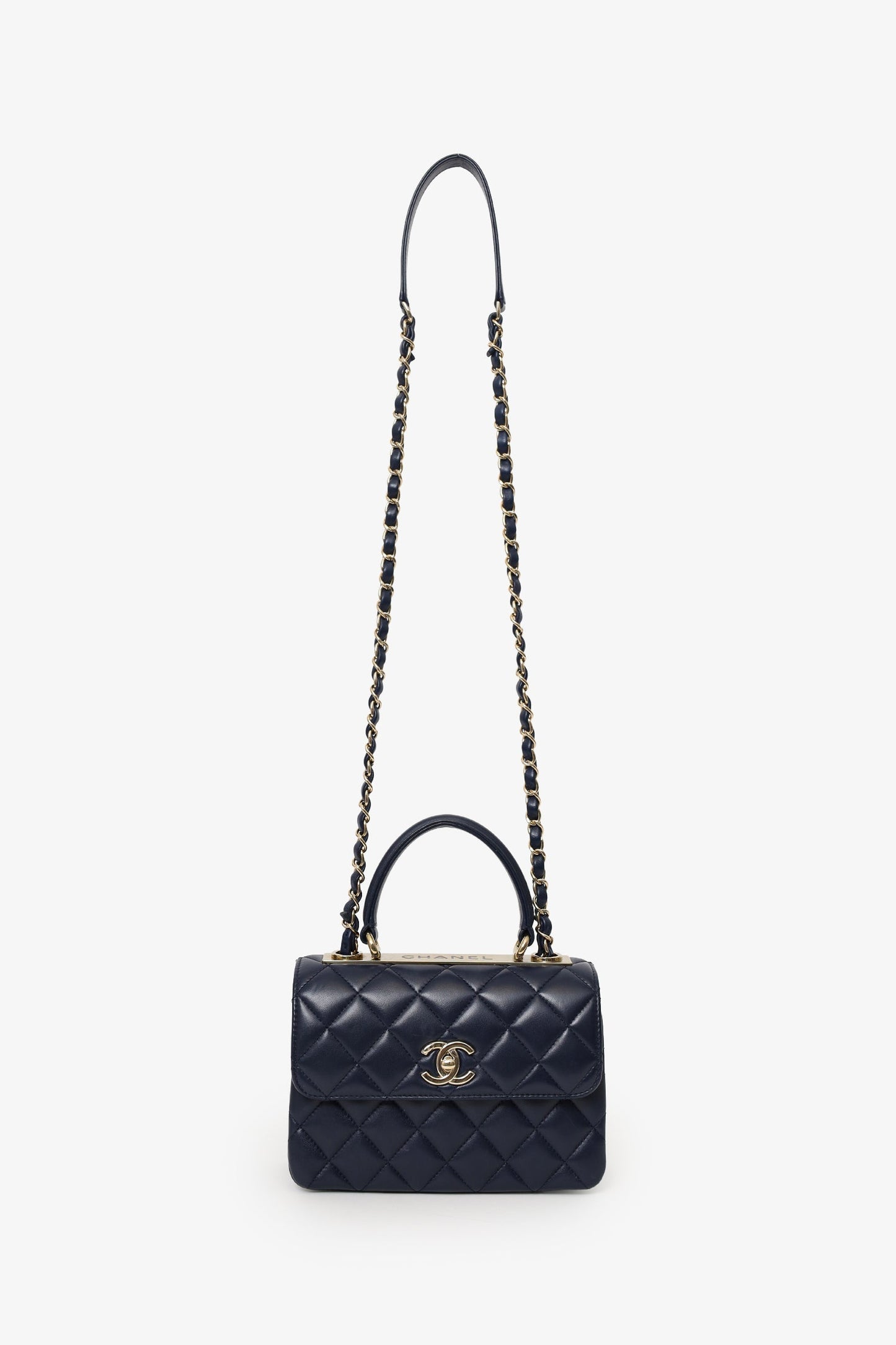 Chanel™ Navy Lambskin Quilted Small Trendy CC Top Handle Bag