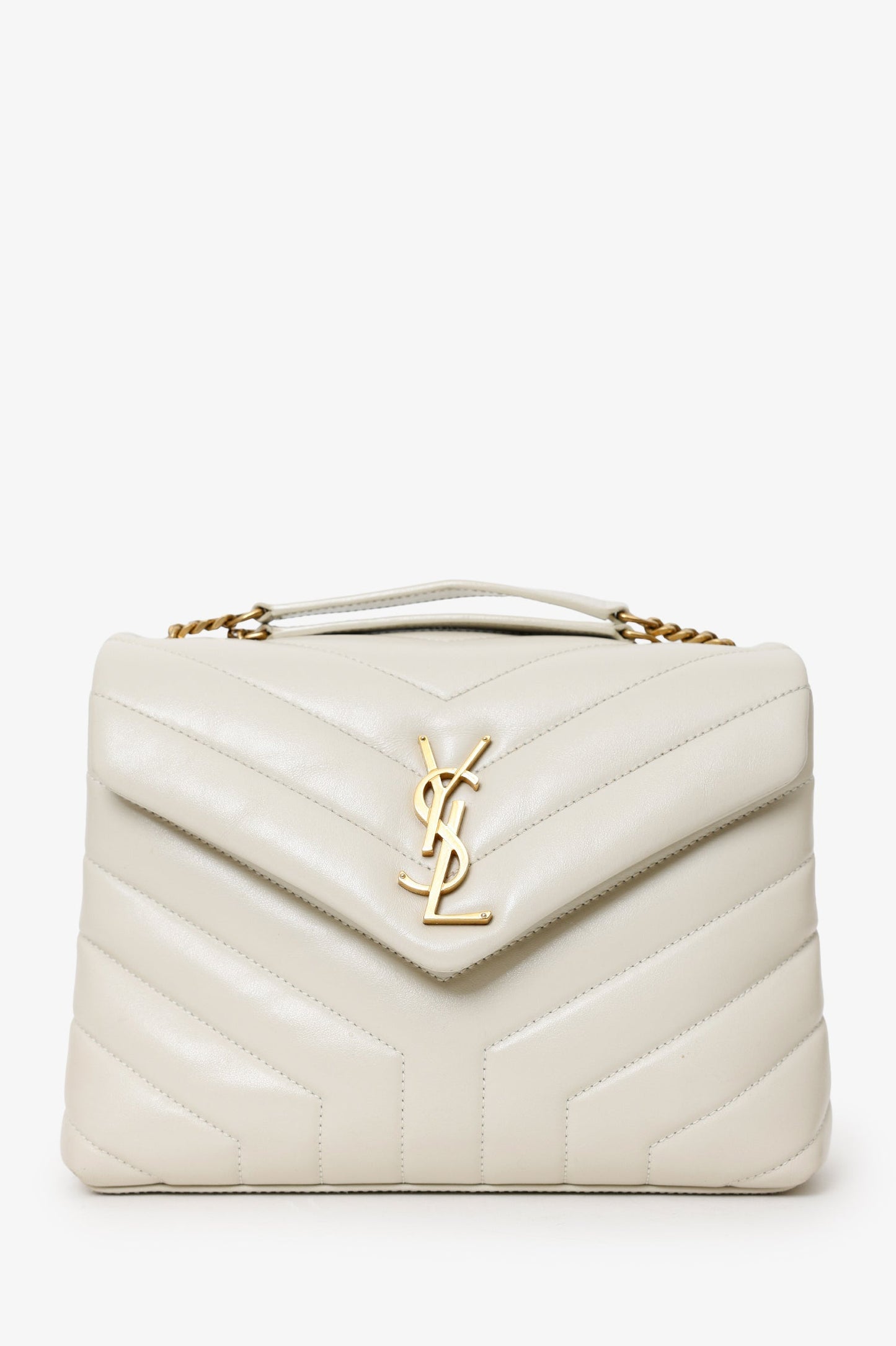 YSL Taupe Small Lou Lou Handbag With Gold Chain Strap
